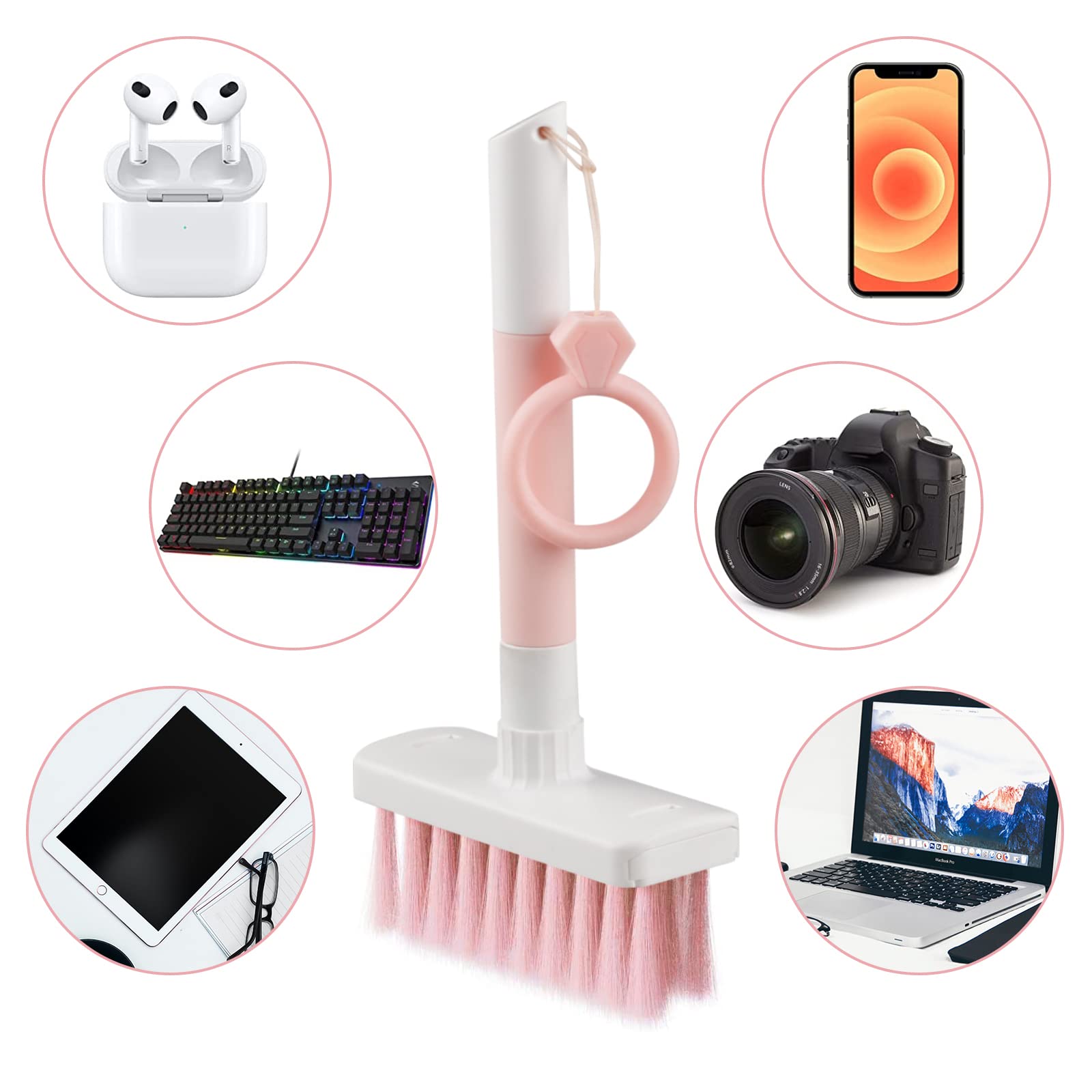 7-in-1 Soft Brush Keyboard Cleaner Kit - Microfiber Brush, Keycap Puller & Corner Duster for Computer, Laptop, Bluetooth Headset, AirPods, Camera Lens, Lego - Pink | Perfect for Office, Gaming & Electronics Maintenance