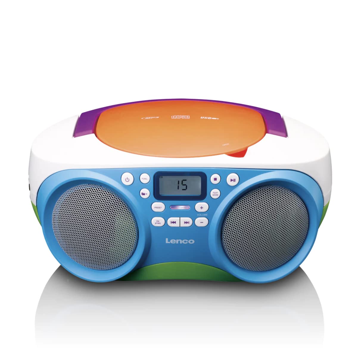 Lenco SCD-41 Portable Kids CD Player with FM Radio, USB MP3 Playback, 2x1W Stereo Sound - Battery & AC Powered (Multicolor) - Perfect for Children's Bedrooms, Playrooms & Travel Entertainment