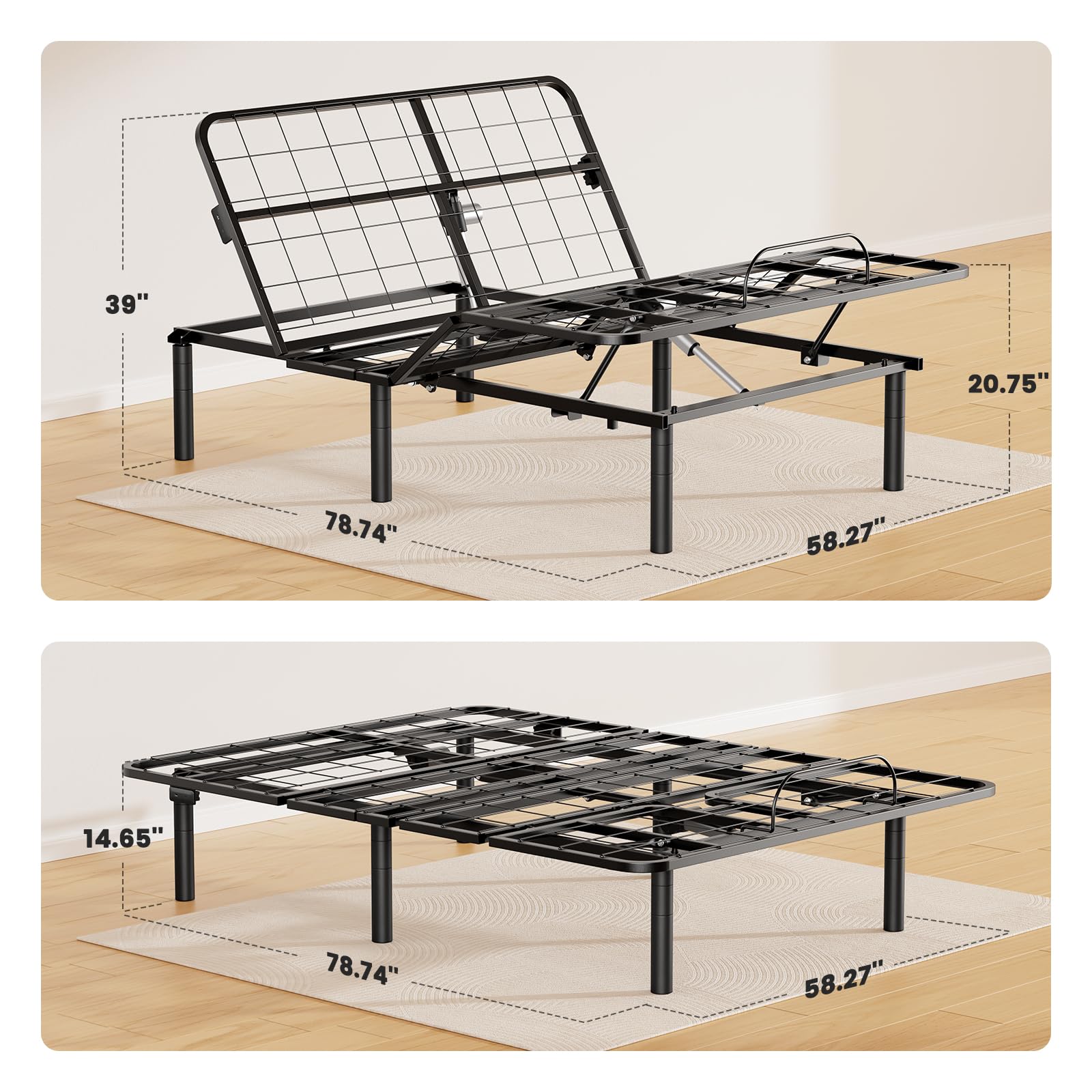 Marsail Queen Adjustable Bed Base Frame - 4 Height Settings, Dual USB Charging Ports, Easy 5-Min Assembly | Perfect for Lounging, Reading, Snoring Relief & Acid Reflux | Home Bedroom Upgrade for Comfort & Health