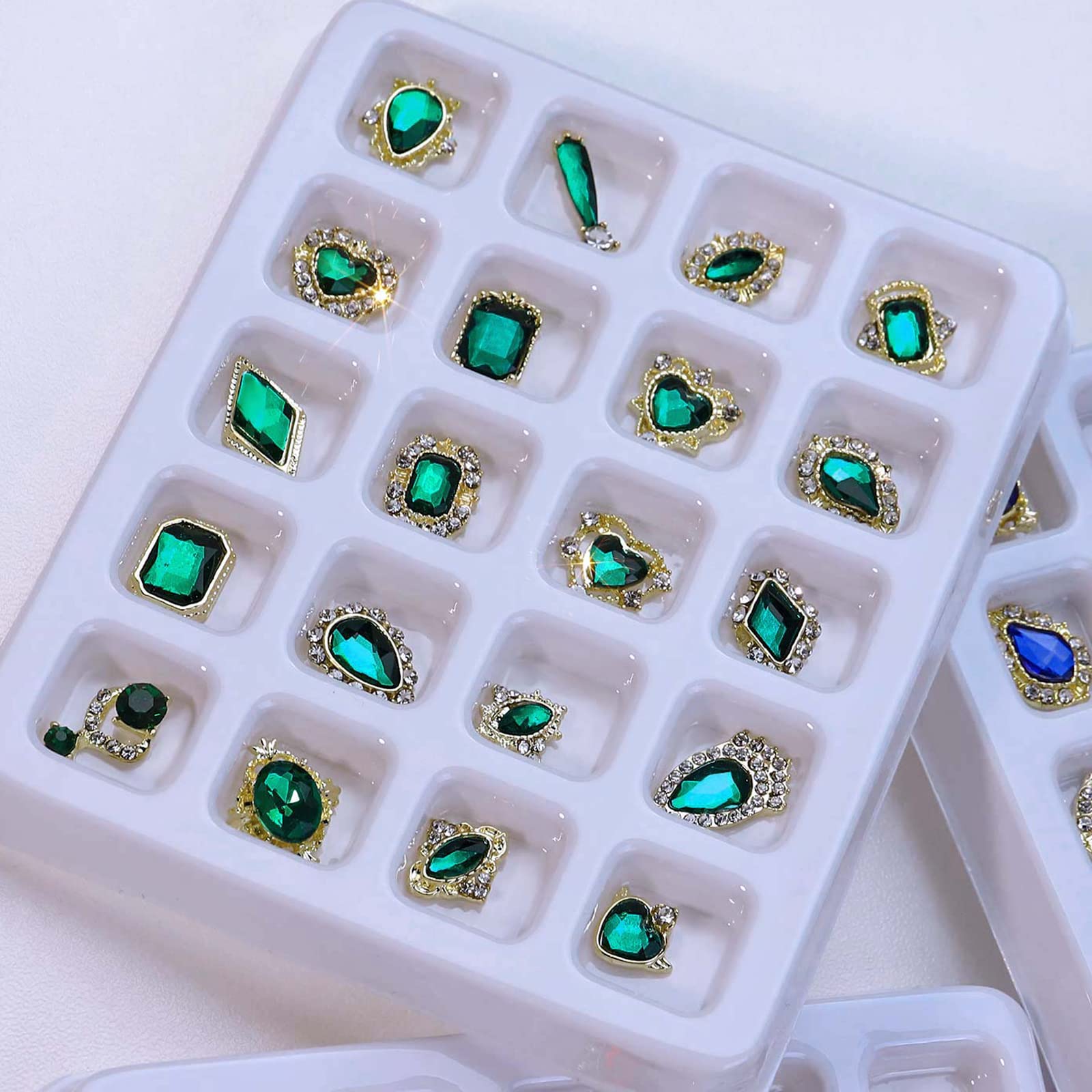 40PCS Emerald Green Luxury Nail Art Rhinestones Kit - Acrylic Nail Charms, Alloy Nail Decorations & Jewels for Manicure, DIY Nail Art Supplies | Perfect for Salon, Home Nail Art & Gift Giving