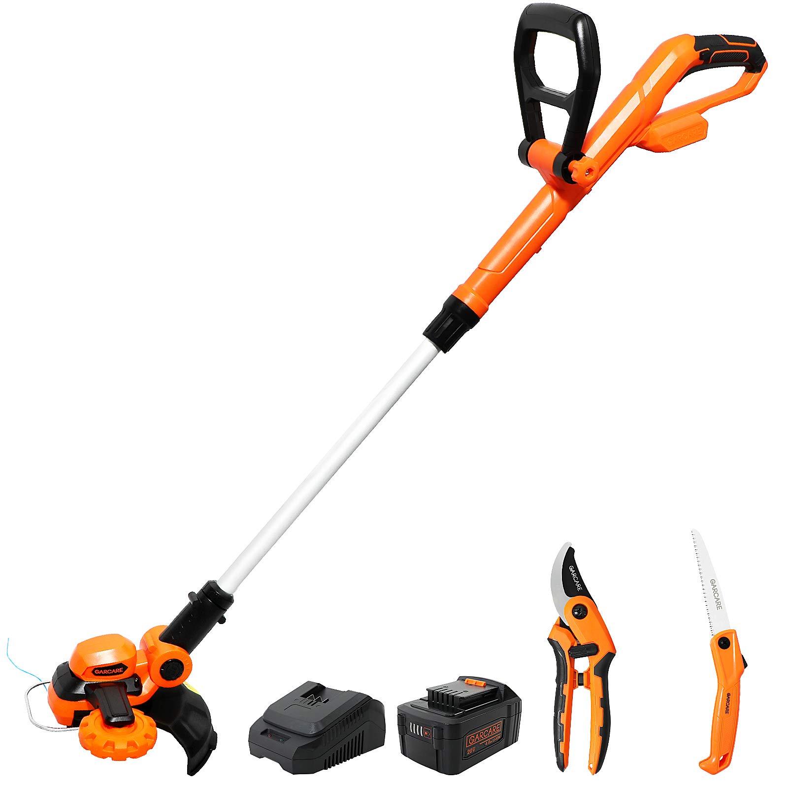 GARCARE 20V Cordless String Trimmer & Edger - 4.0Ah Li-ion Battery with 1 Hour Fast Charger, 25CM Cutting Width - Perfect for Lawn Care, Yard Maintenance, and Garden Trimming