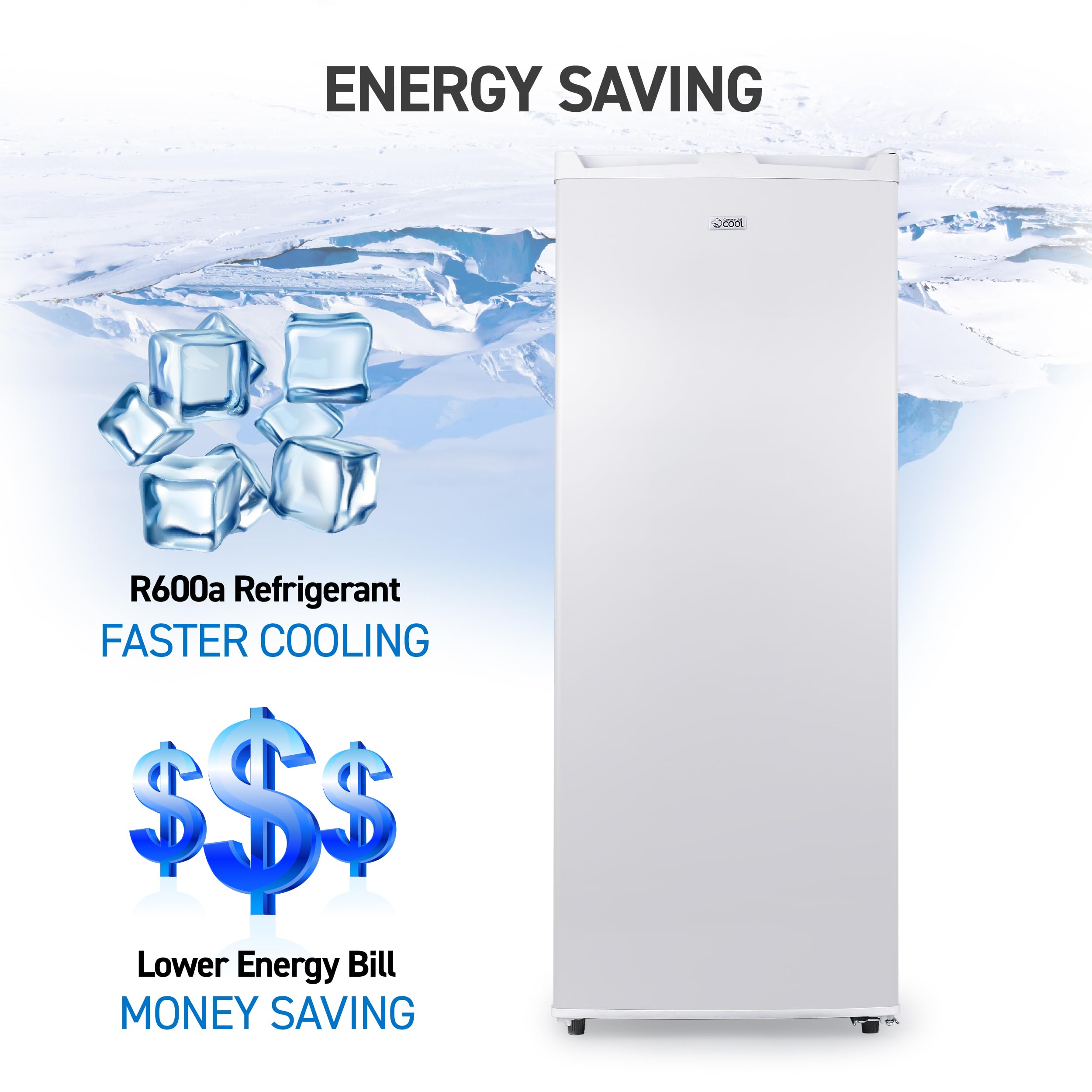 Commercial Cool 6 Cu Ft Upright Freezer with Reversible Door - Energy Efficient Stand Up Freezer for Home, Restaurant & Business Use - Perfect for Storing Frozen Foods, Ice Cream & Bulk Groceries (White)