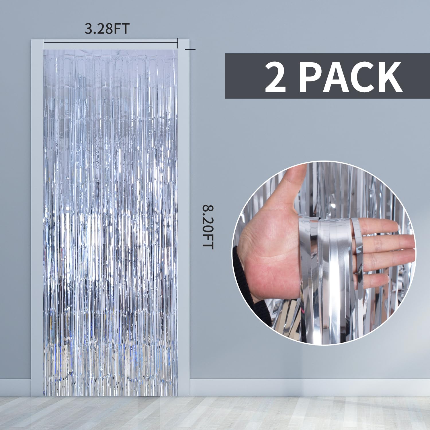 Silver Tinsel Curtain Backdrop - 2 Pack 3.3x8.2FT Fringe Streamers for Party Decorations | Photo Booth Props & Disco Party Decor | Perfect for Birthday, Women's Events, Girls Night & Dance Parties