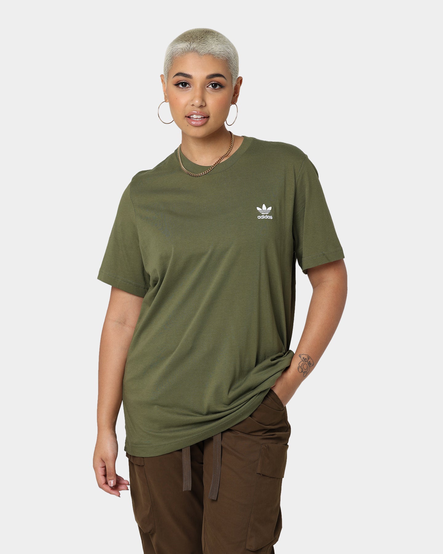 Adidas Essential T-Shirt for Men - Comfortable Cotton Olive Green Tee - Perfect for Casual Wear, Gym & Everyday Outfits