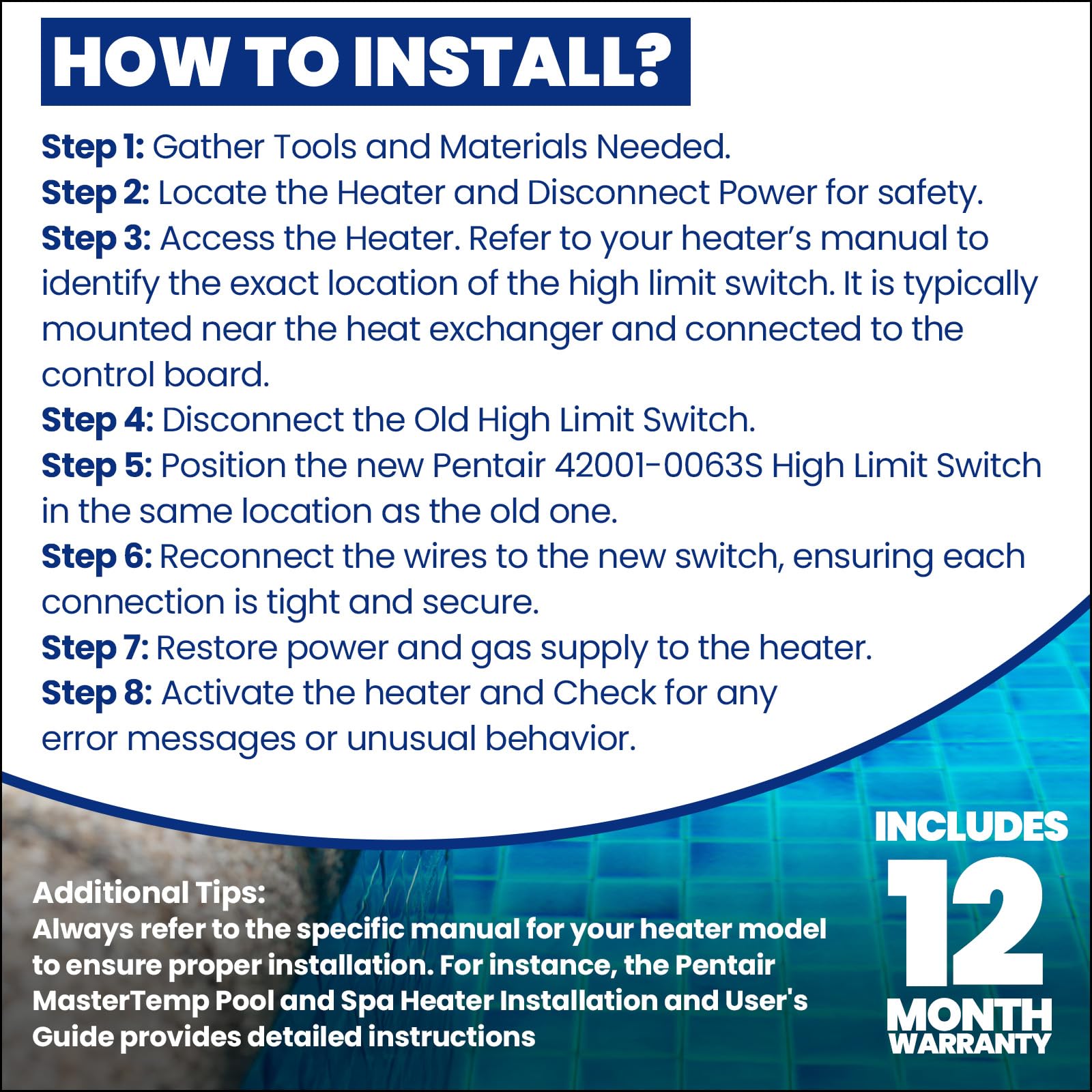 **Pentair 42001-0063S High Limit Switch Replacement - Compatible with Spa & Pool Heaters | Easy Install Water Heater Repair Part | Durable & Reliable | 12-Month Warranty & USA Support | Perfect for Home Pool Maintenance & Hot Tub Repairs**