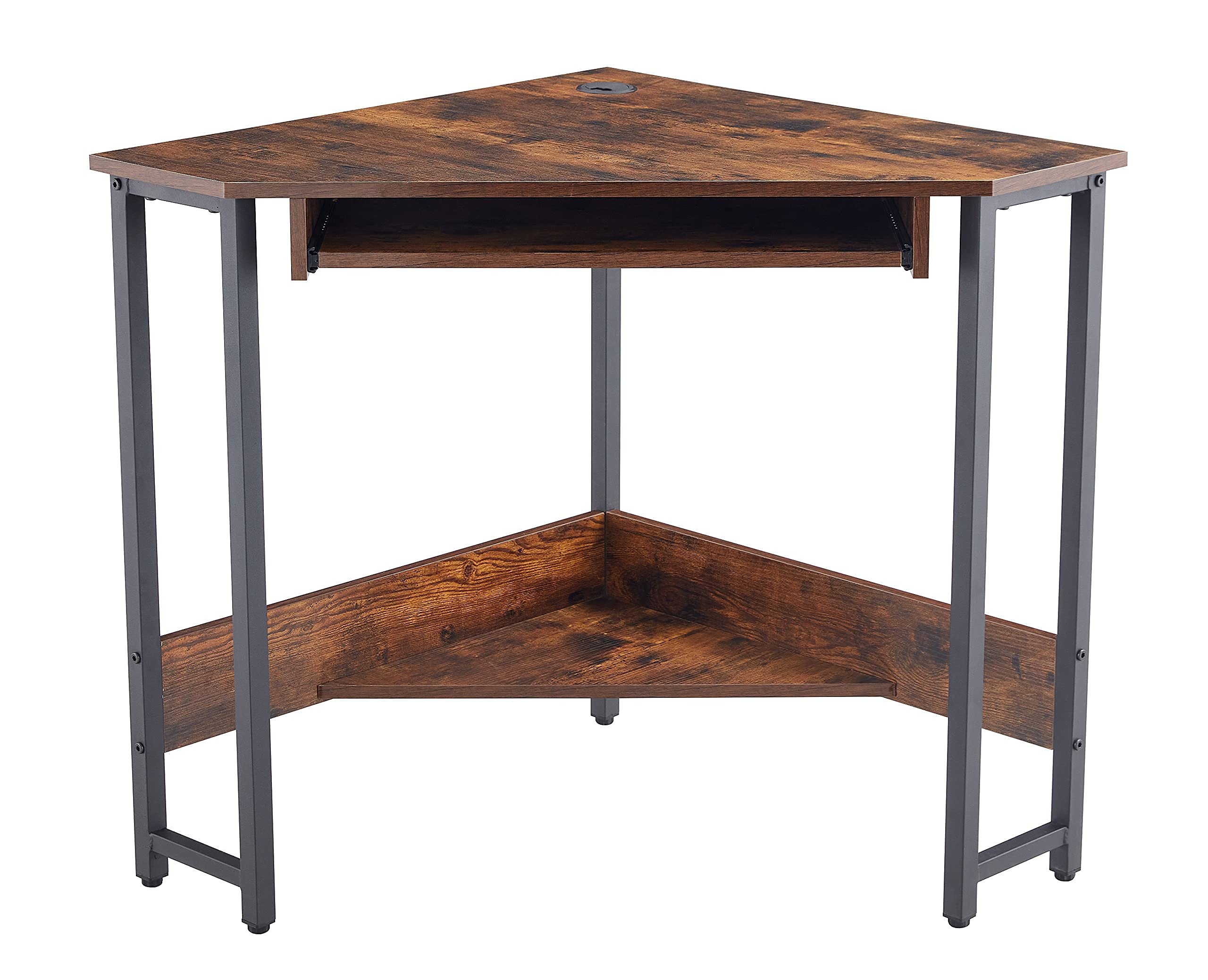 TYMMC Triangle Computer Desk - Home Office Corner Desk with Smooth Keyboard Tray & Storage Shelves, Gaming Table for Small Spaces, Study Workstation (Brown) | Perfect for Home Office, Gaming Setup & Small Apartment Workspace