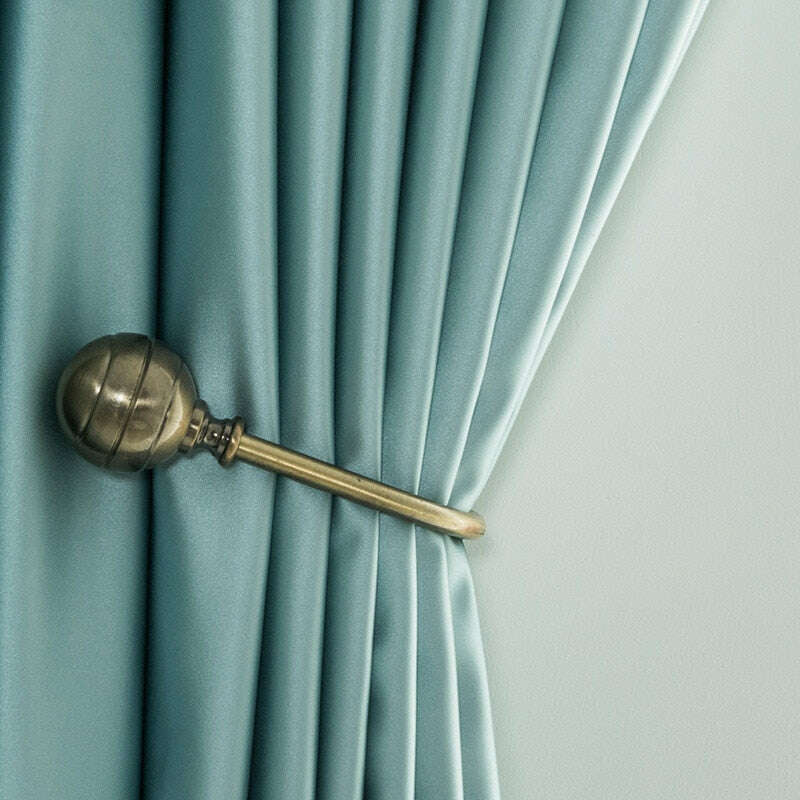 Homespun Faux Silk Plain Curtains in Sea Blue & Turquoise - Light Filtering Window Drapes for Living Room & Bedroom Decor