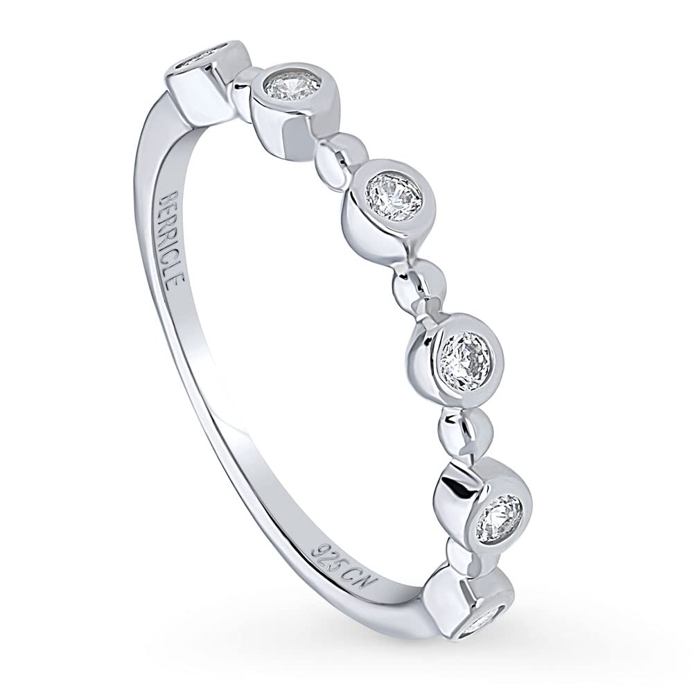 Sterling Silver Cubic Zirconia Bubble Wedding Ring for Women - Round Cut CZ Bezel Set Half Eternity Band, Rhodium Plated Size 4-10 - Perfect for Anniversary, Engagement & Everyday Elegant Jewelry