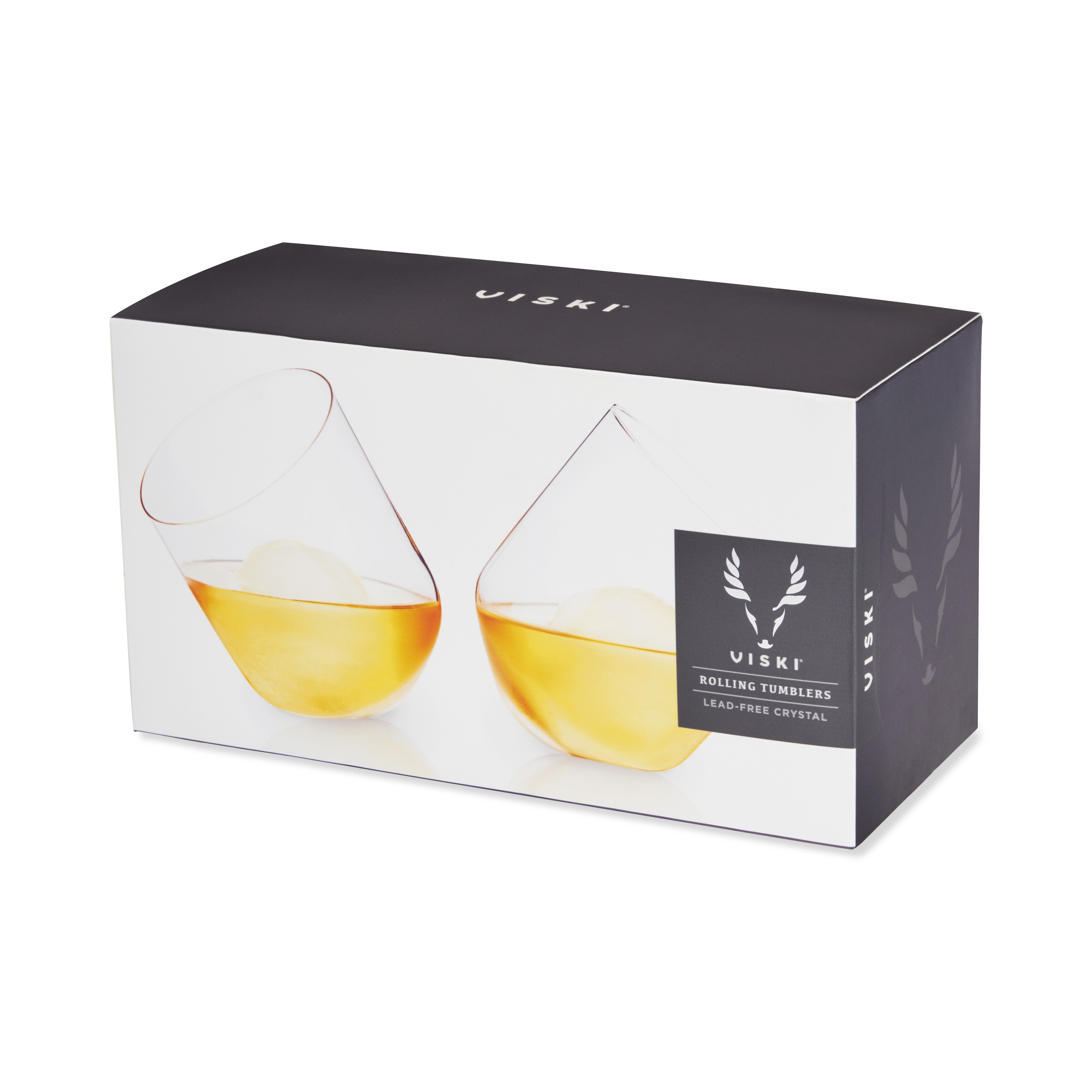 Premium Rolling Crystal Whiskey Glasses Set of 2 - Elegant Whiskey Tumbler Rocks Glasses for Bourbon, Scotch & Cocktails - Perfect for Home Bar, Gifts & Dinner Parties