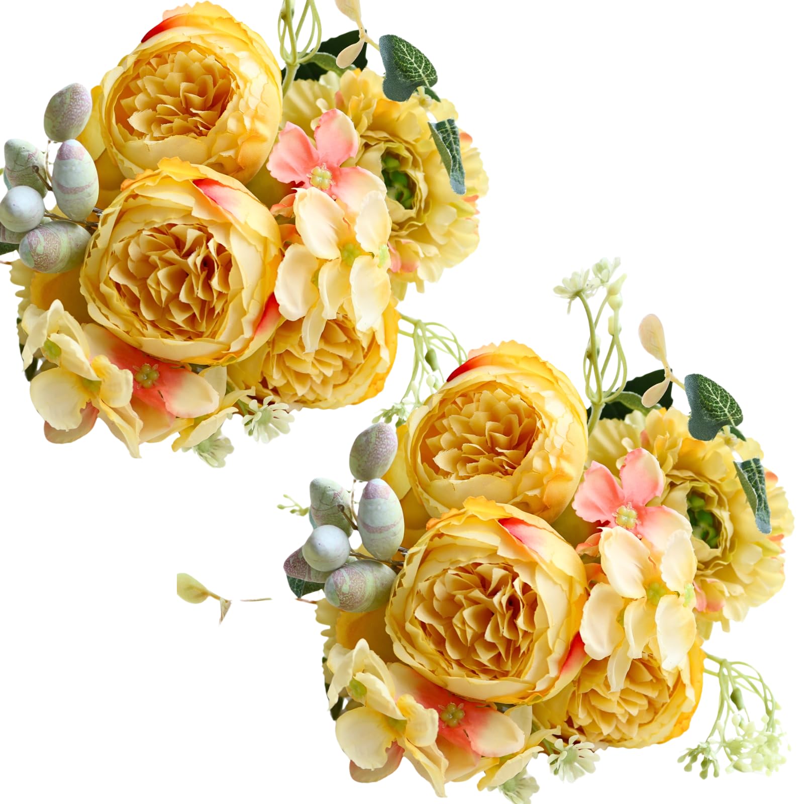 2Pcs Yellow Artificial Peony Silk Hydrangea Flowers - Realistic Fake Peonies Bouquet for Wedding Centerpieces, Home Decor, Party Arrangements - Perfect for Table Decor, Vase Displays & Event Styling