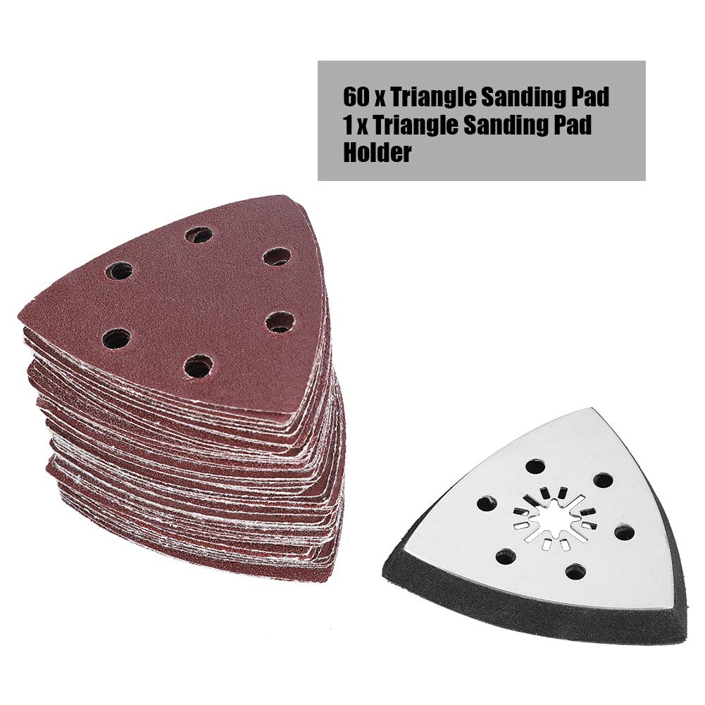 60Pcs 90mm Triangle Sanding Pads with 6 Holes | Hook and Loop Oscillating Tool Sandpaper for Wood, Plastic & Rubber | Perfect for DIY Projects, Furniture Refinishing & Surface Preparation