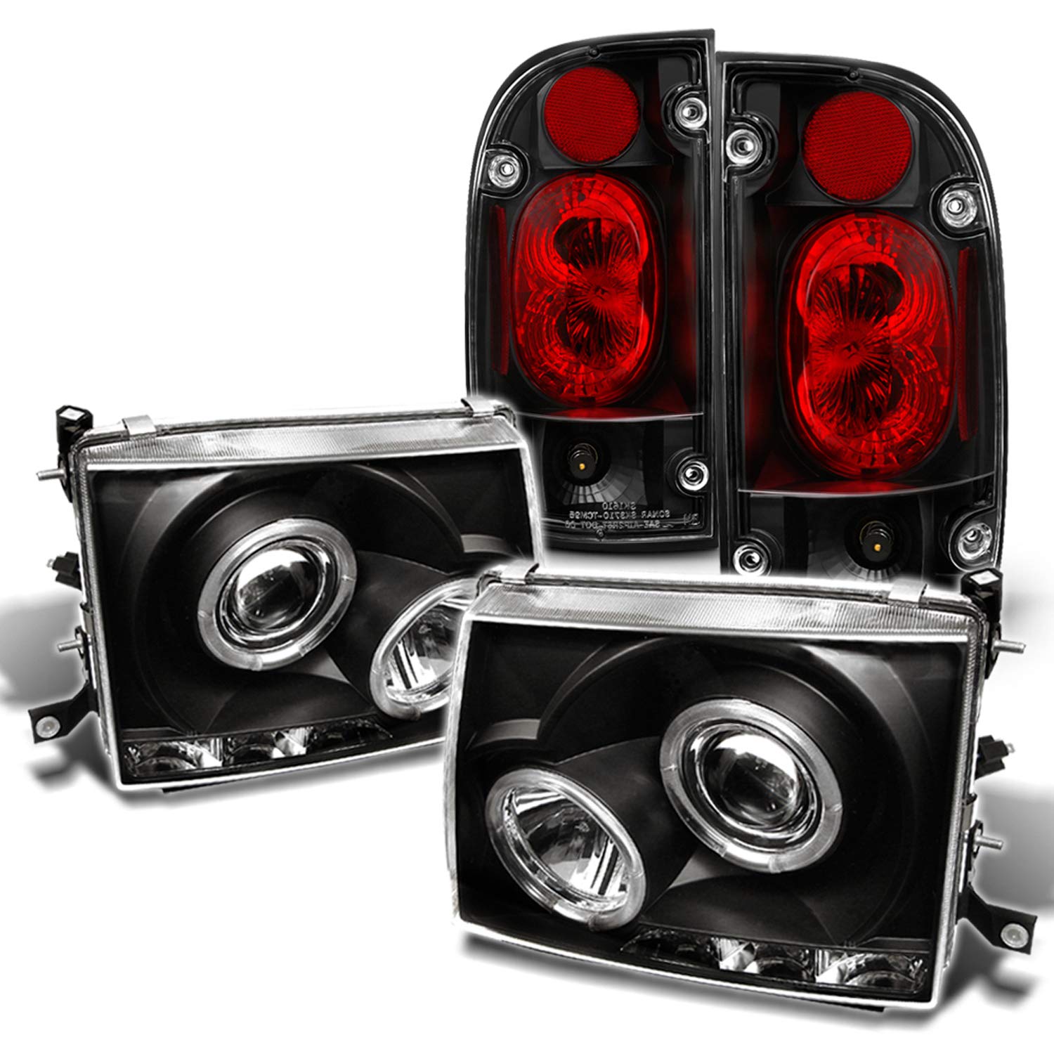 AKKON Black Bezel Dual Halo Ring Projector LED Headlights & Altezza Style Tail Lights for 1997-2000 Toyota Tacoma 2WD/4WD - Upgrade Your Truck's Lighting for Night Driving & Off-Road Adventures