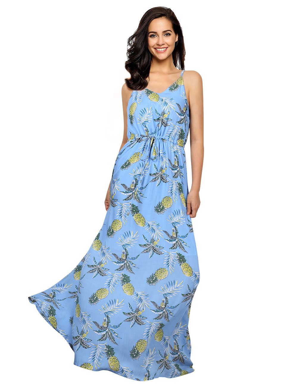 Women's Floral Maxi Dress with V-Neck and Adjustable Straps - Lightweight Summer Beach Dress for Vacation, Pool Party, and Casual Outings