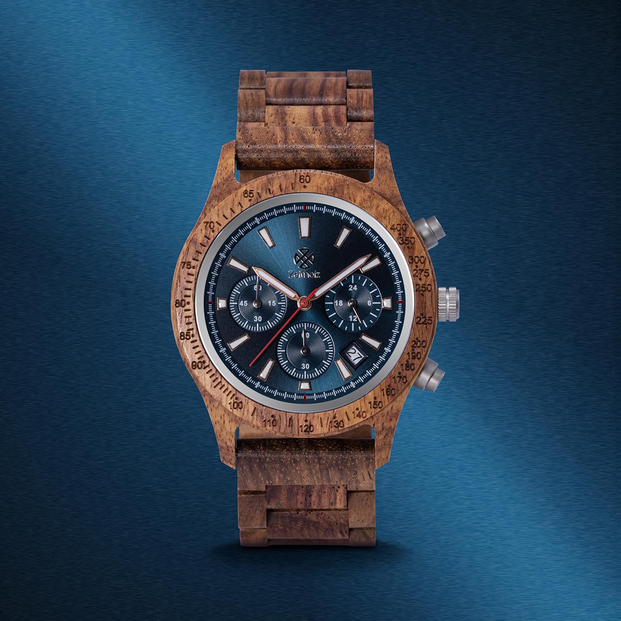 **Zeitholz Men's Wooden Watch - 42mm Natural Wood Chronograph with Japanese Quartz Movement, Analog Calendar Display - Perfect for Casual Wear, Outdoor Adventures & Unique Gifts**