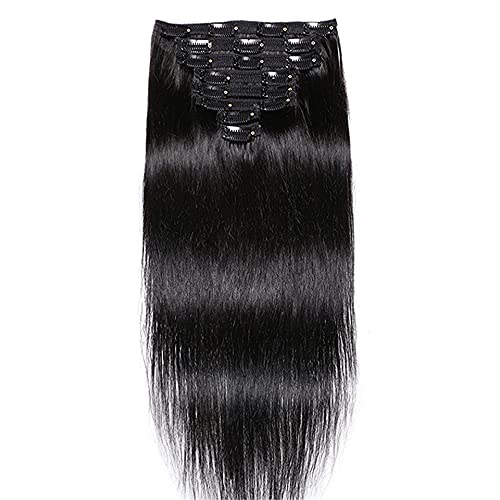 Brazilian Remy Human Hair Clip-in Extensions 28 Inch 150g - Silky Straight Full Head Hair Weft in Darkest Brown (2 Pack) for Length & Volume - Perfect for Parties, Weddings & Everyday Styling