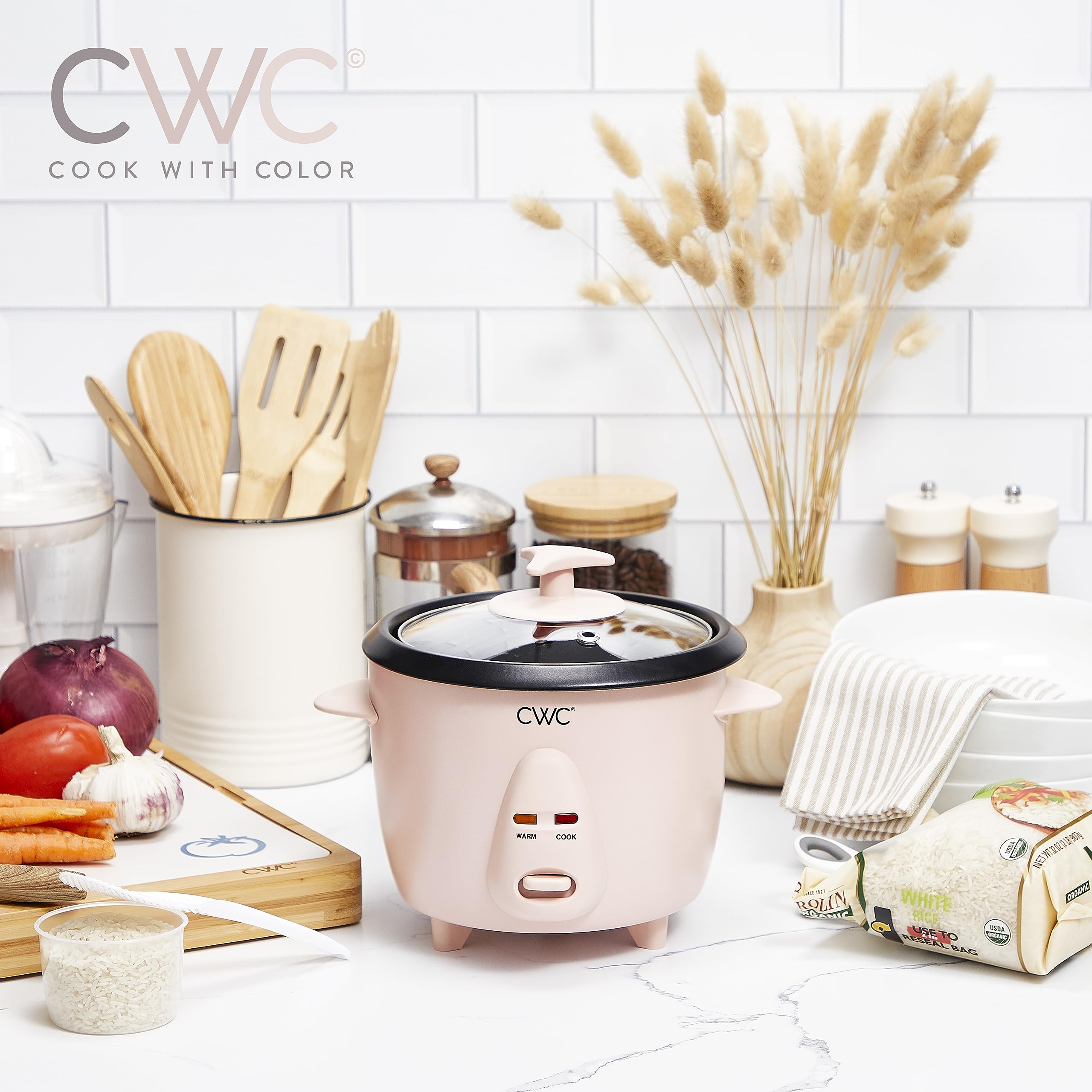 **COOK WITH COLOR 6-Cup Rice Cooker 300W - Effortless & Perfect Rice Cooking, Makes 6 Cups Cooked (3 Cups Raw), Compact & Stylish Pink Design - Ideal for Dorms, Offices & Small Kitchens**