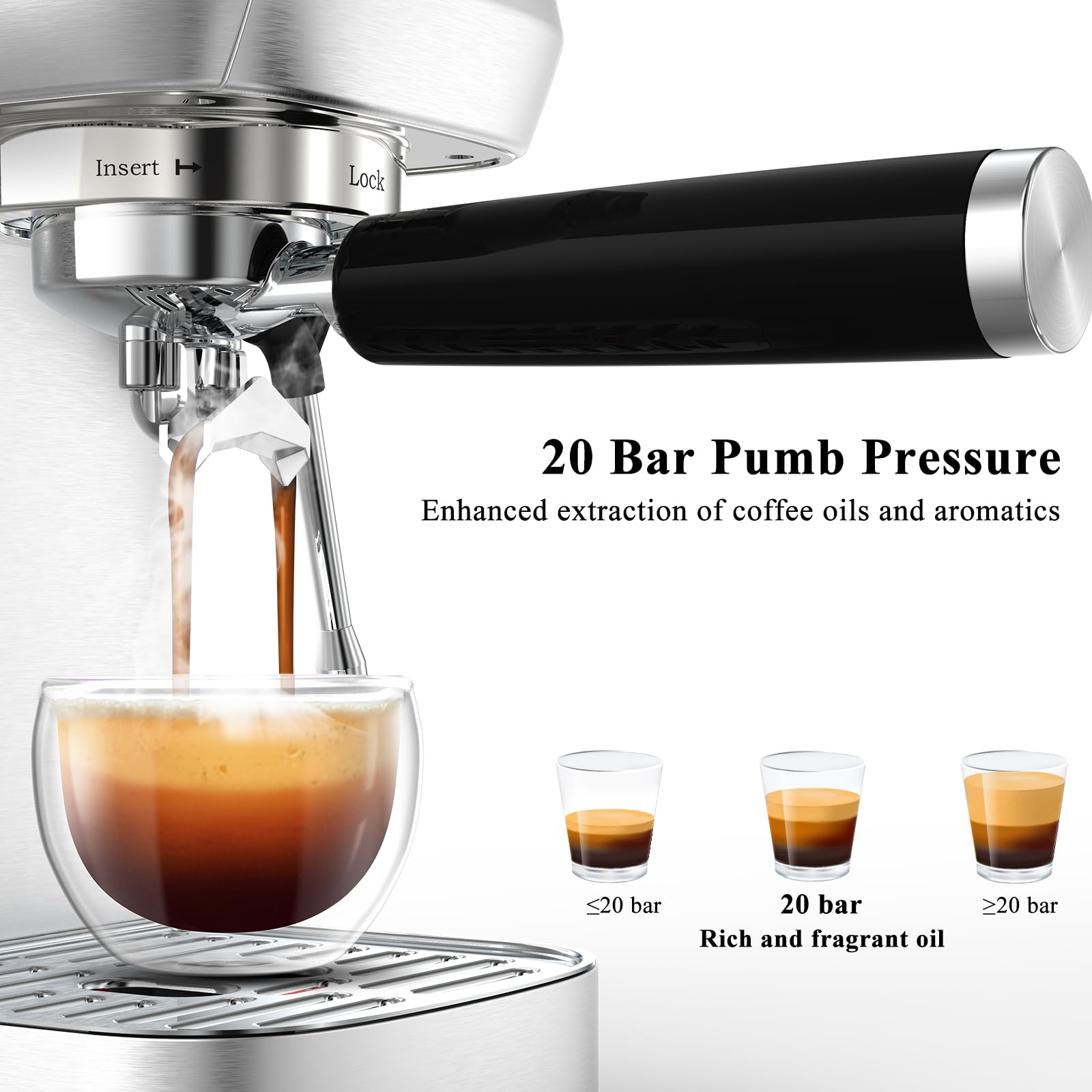 20Bar Compact Espresso Machine with Steam Milk Frother - Stainless Steel Coffee Maker for Cappuccino & Latte - Perfect for Home and Office Use - Mattino Ultra Espresso Maker for Coffee Lovers