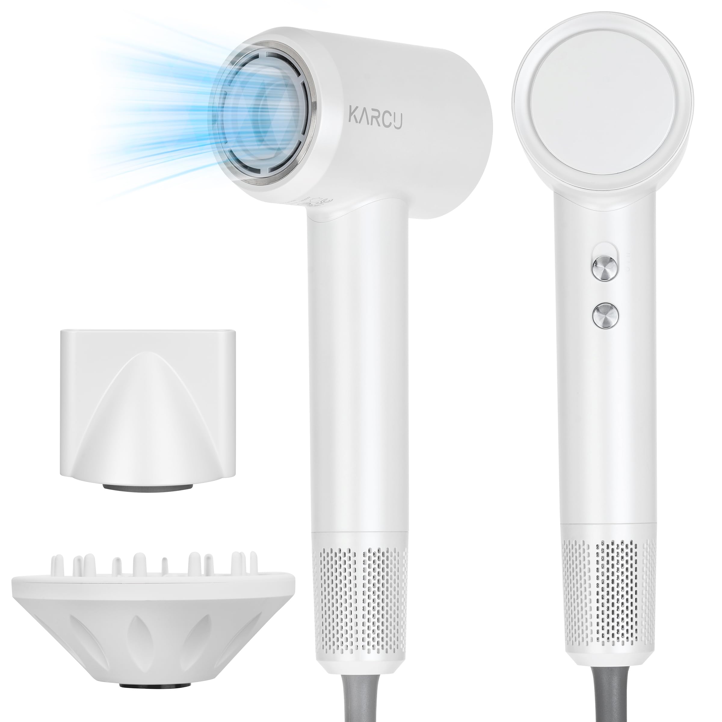 Professional Ionic Hair Dryer with Diffuser & Concentrator - 120,000 RPM High Speed Motor, 4 Heat & 2 Airflow Settings, Compact Blow Dryer for Salon-Quality Styling at Home (White) | Perfect for Travel, Daily Use & Professional Hair Care