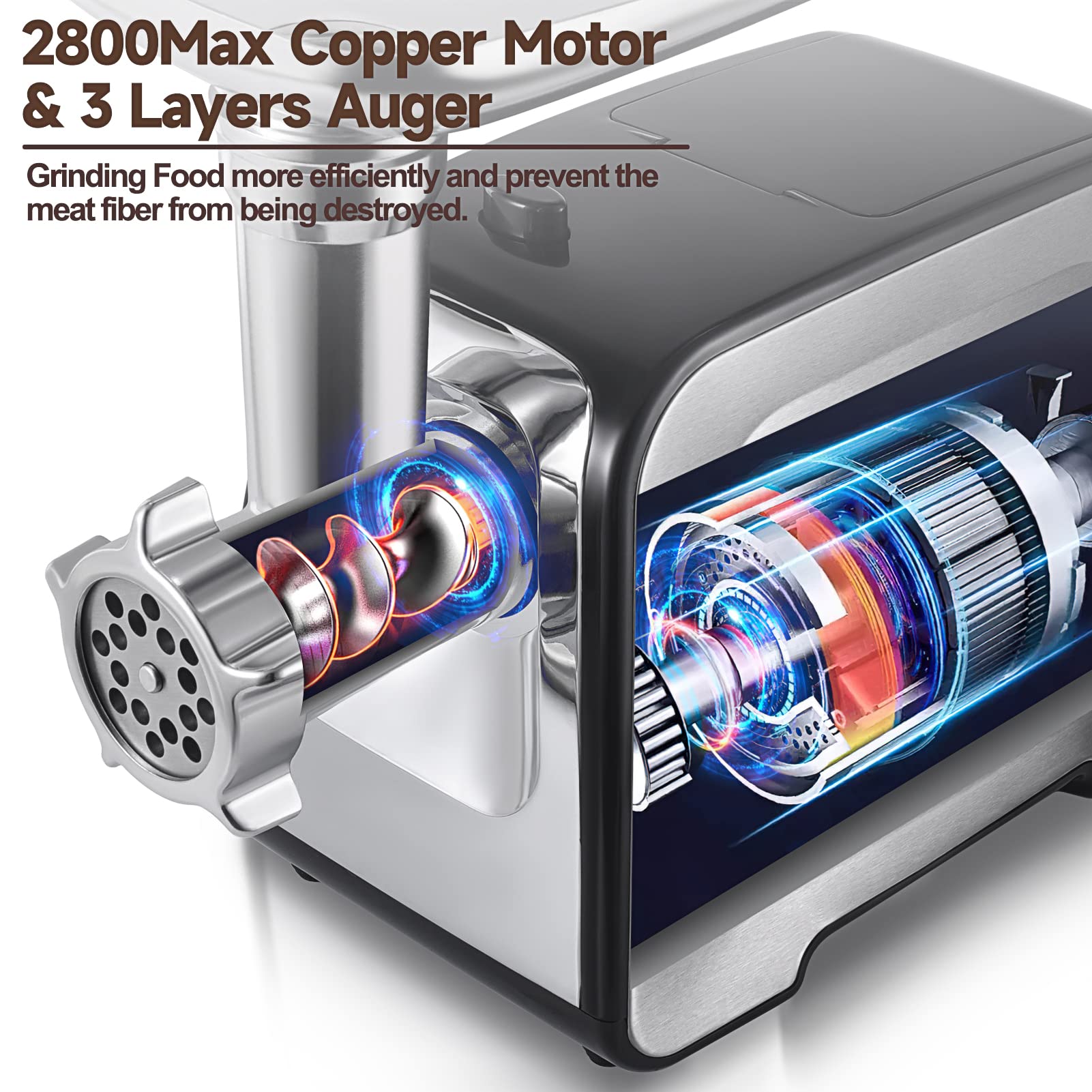 2800W Electric Meat Grinder & Sausage Stuffer - Heavy Duty Stainless Steel Mincer with 3 Grinding Plates & Kubbe Kit - Perfect for Home Kitchen, Commercial Use, BBQ Parties & Food Prep