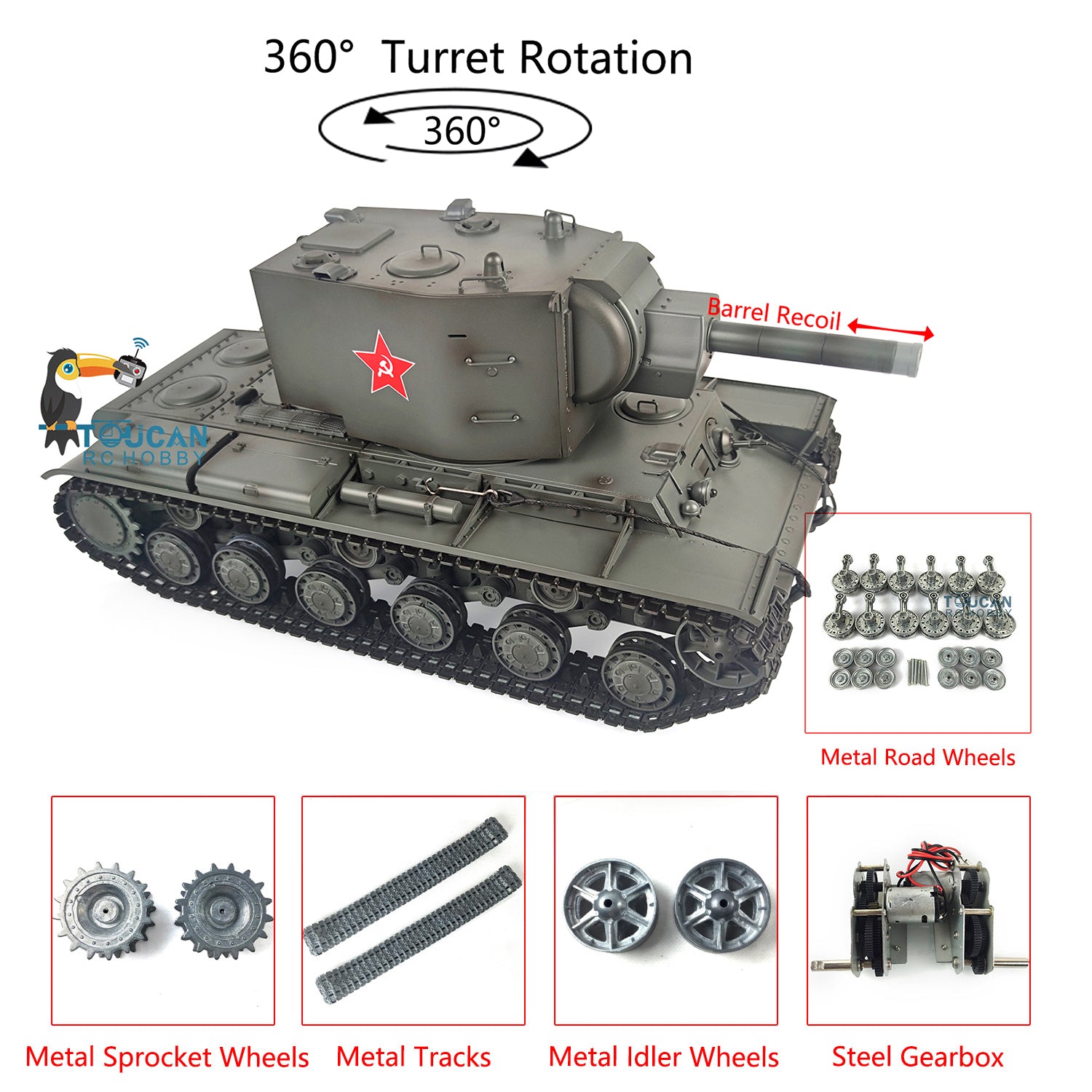 1/16 Henglong KV-2 Gigant RC Tank - 7.0 Custom Painted Metal Road Wheels, Radio Controlled Tracks - Ready-to-Run Soviet Military Model 3949-360 | Collectible Display & Outdoor Battle Simulation