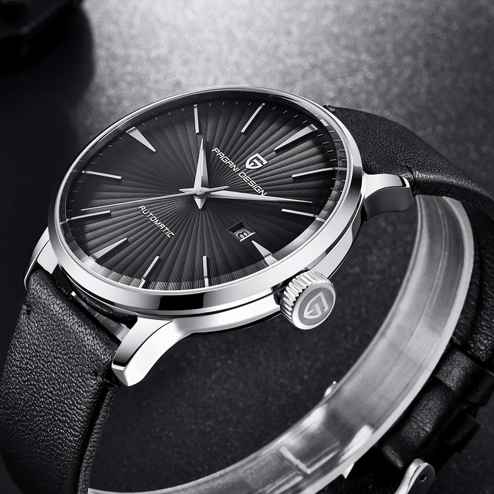 Pagani Design Men's Automatic Mechanical Watch - Waterproof Stainless Steel with Date Display & Brown Leather Strap | Dress Watch for Business, Casual Wear & Outdoor Activities