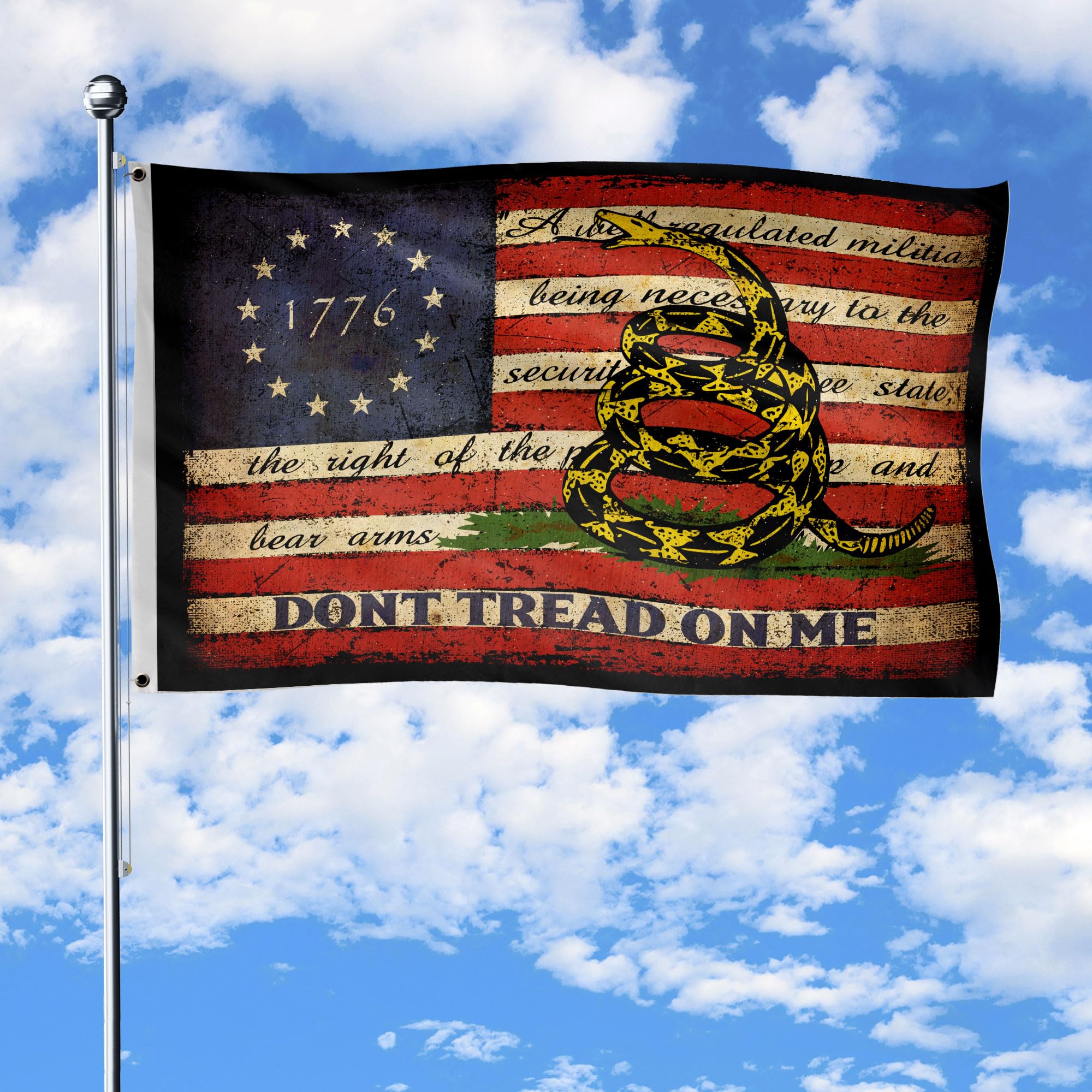 Don't Tread On Me Flag 3x5 ft - Vintage Distressed American Flag with 2-Sided Print - Indoor/Outdoor Home Decor for Patriotic Display - Perfect for Wall Hanging, Garden, Porch, and Historical Events