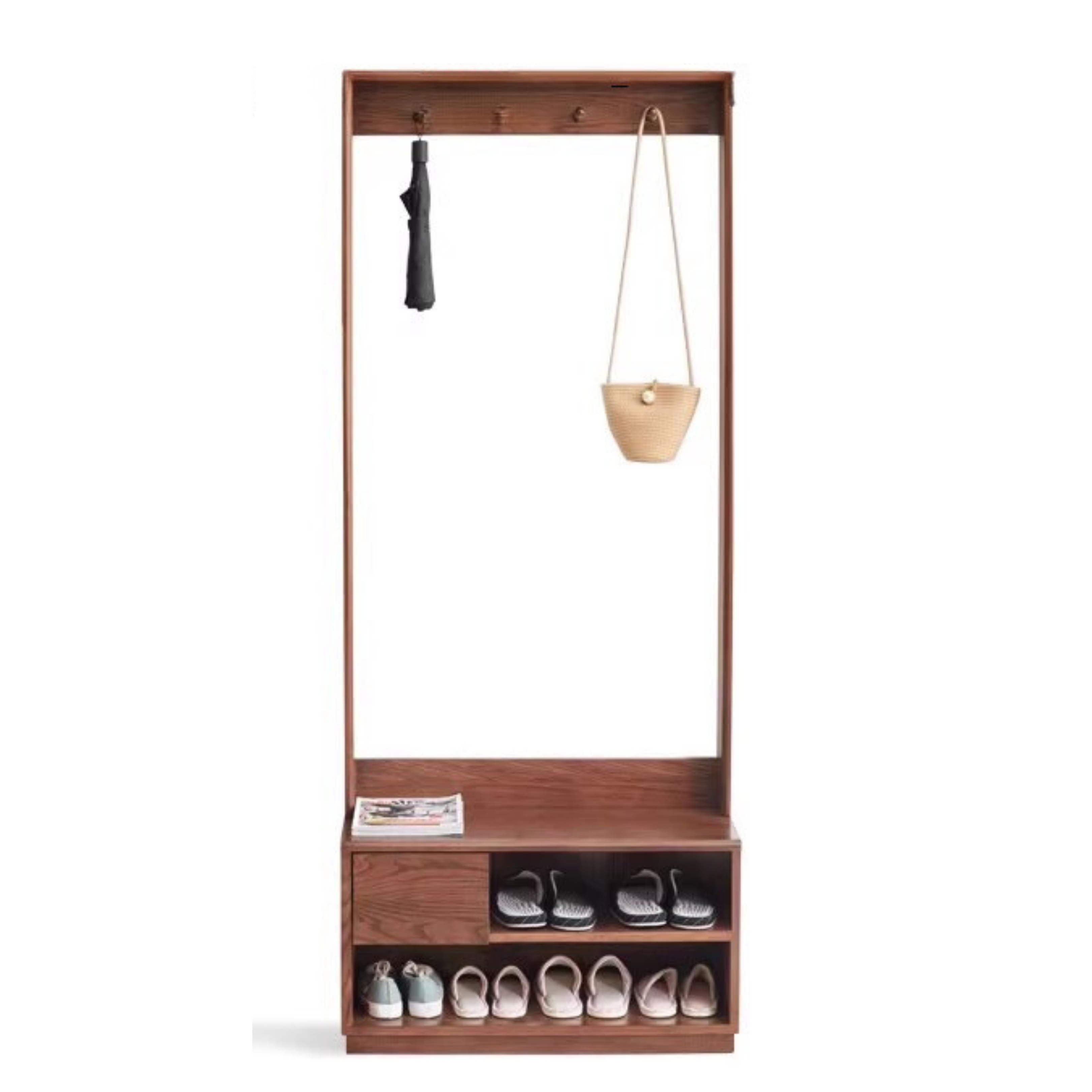 Solid Oak Wood Shoe Bench with Coat Hooks - Durable Entryway Storage Organizer for Shoes, Hats & Jackets | Perfect for Mudrooms, Hallways & Bedrooms