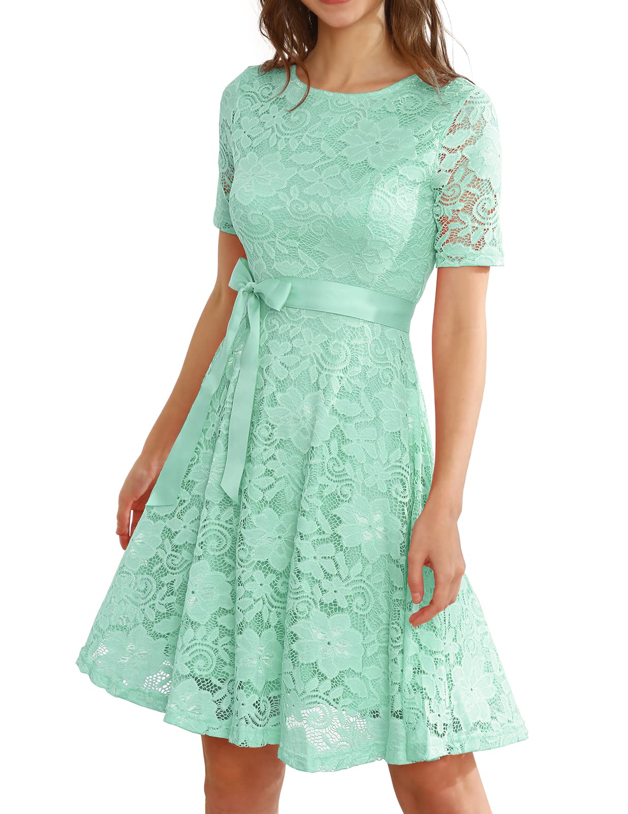 Elegant Lace Mother of The Bride Dress with Belt - Short Sleeve Wedding Guest Dress for Spring & Summer | Perfect for Garden Weddings, Church Ceremonies & Formal Occasions
