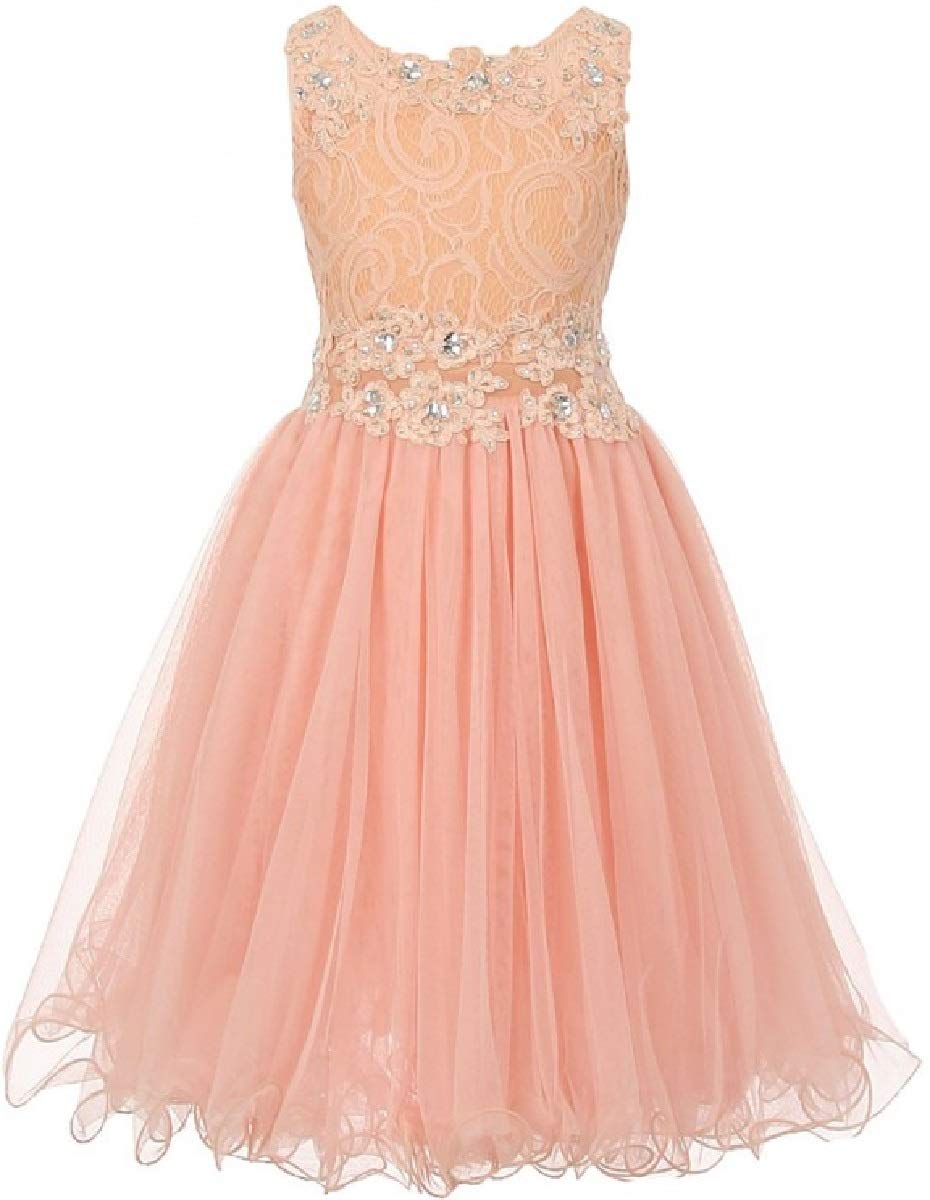 Little Girls' See-Through Waistline Lace Flower Dresses - Elegant & Comfortable for Parties, Weddings & Special Occasions