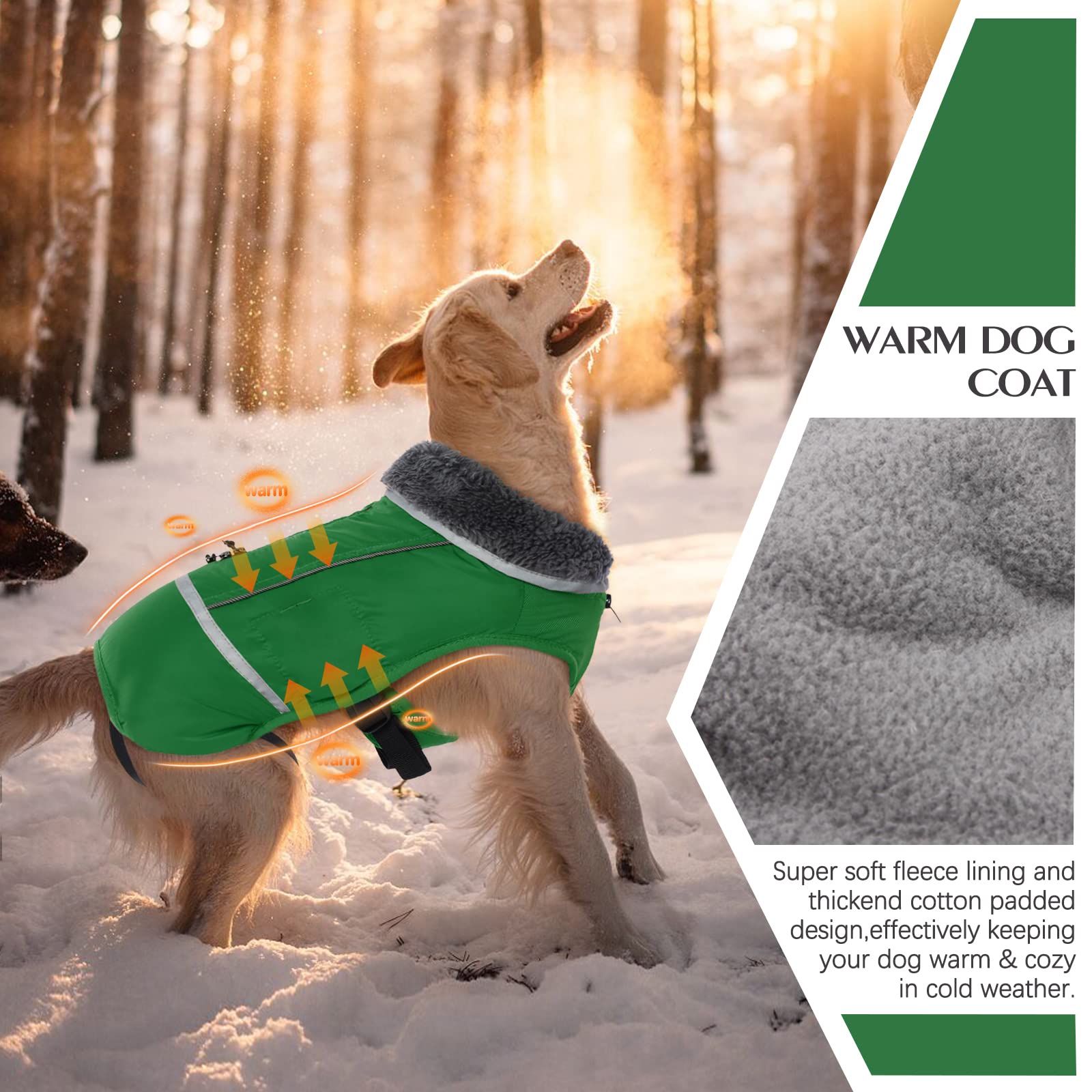QBLEEV Reflective Waterproof Winter Dog Coat - Fleece-Lined Turtleneck Snowsuit for Small, Medium & Large Dogs - Cold Weather Jacket for Christmas & Outdoor Activities (Walking, Hiking, Snow Play)