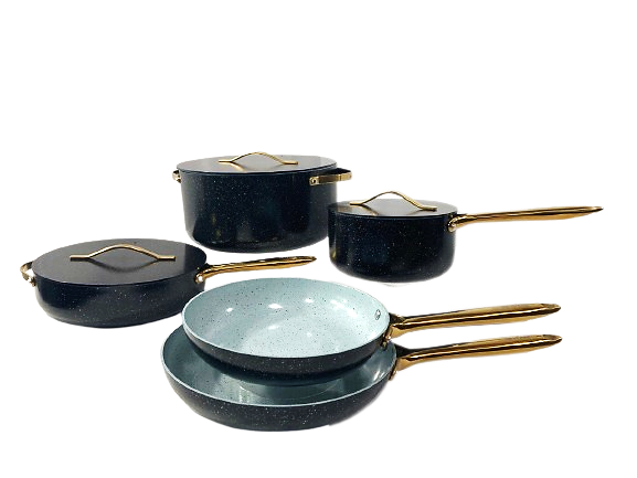 Premium 8-Piece Royal Black Cookware Set - Nonstick Pots and Pans for Induction Cooking | Perfect for Home Kitchen, Restaurant & Professional Chefs