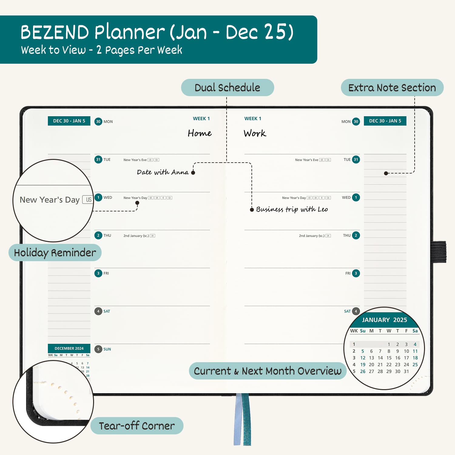 2025 Weekly Planner with 2 Columns & Monthly Tabs - 6