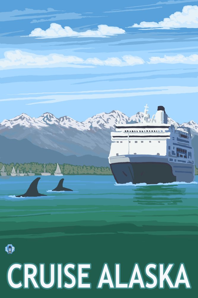 Alaska Cruise Ship and Whales Wall Art - 16x24 Premium Metal Print, Aluminum Decor for Living Room, Office & Coastal Home Decor