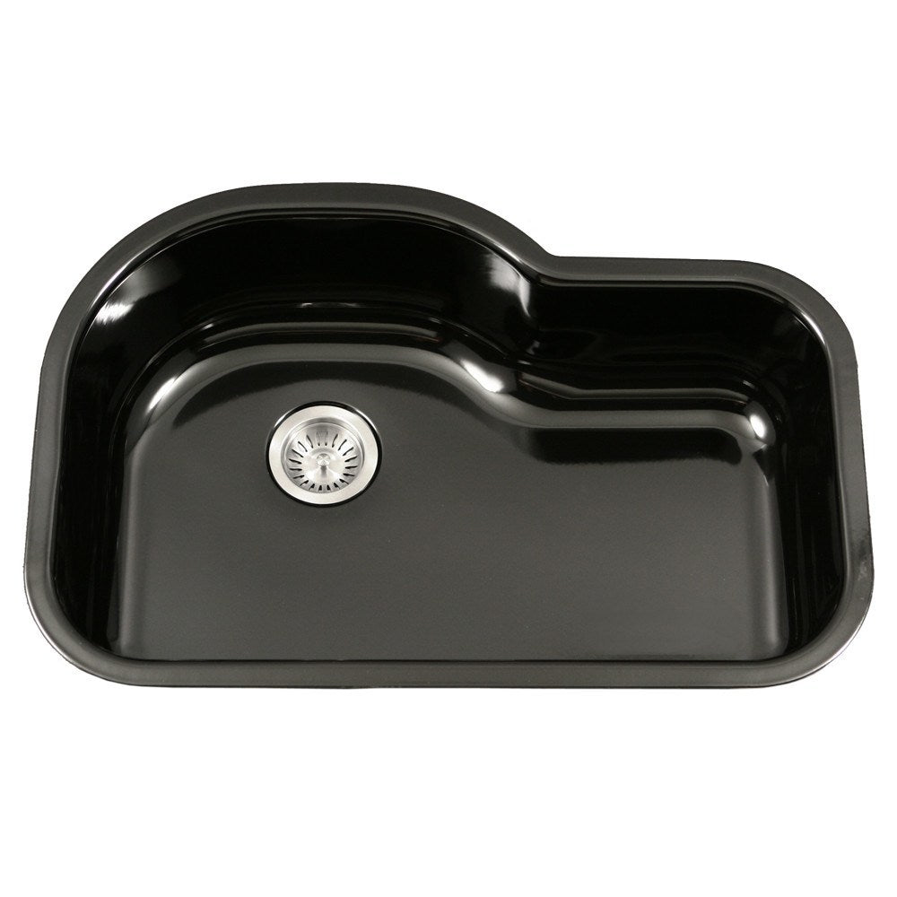Houzer PCH 3700 Porcelain Enamel Steel Undermount Offset Single Bowl Kitchen Sink - Durable & Stylish for Modern Kitchens, Perfect for Cooking & Cleaning