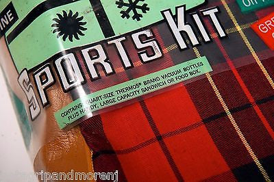 Genuine Thermos Sports Kit Plaid Tote with Two Insulated Bottles and Lunch Food Box - Perfect for Picnics, Hiking, and Outdoor Activities