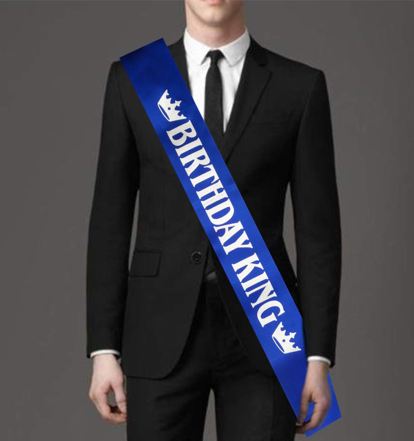 Royal King Silver Metal Birthday Crown & Sash Set for Men & Boys - Birthday Party Decorations & Accessories for King-Themed Celebrations, Costume Parties & Special Events