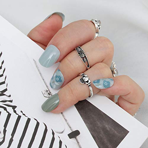 Abien Green Press on Nails - 24Pcs Square Short Fake Nails with Flower Design & Glossy Finish | Acrylic False Nails for Women & Girls | Perfect for Parties, Weddings & Daily Wear
