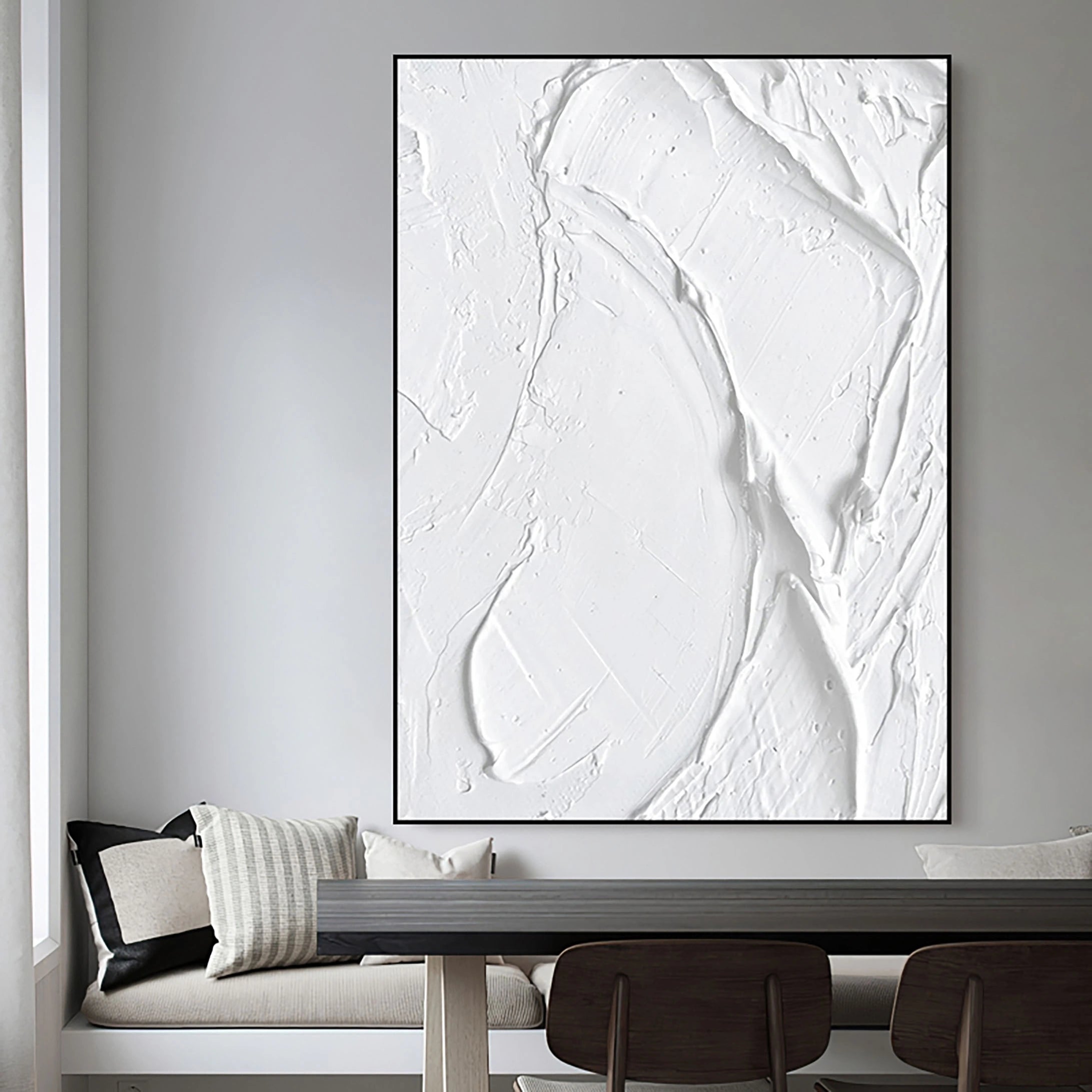 White Minimalist Textured Painting Canvas - Abstract Wall Art Decor for Living Room & Bedroom - Premium Quality Artist Canvas #MM028