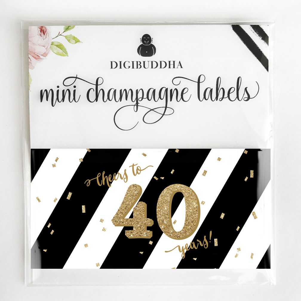 40th Birthday & Fortieth Wedding Anniversary Party Gift Set - 20 Mini Champagne Wine Bottle Labels - Cheers to 40 Years - Perfect for Wife, Sister, Aunt & Coworker - Great for Celebrations, Toasts & Special Occasions
