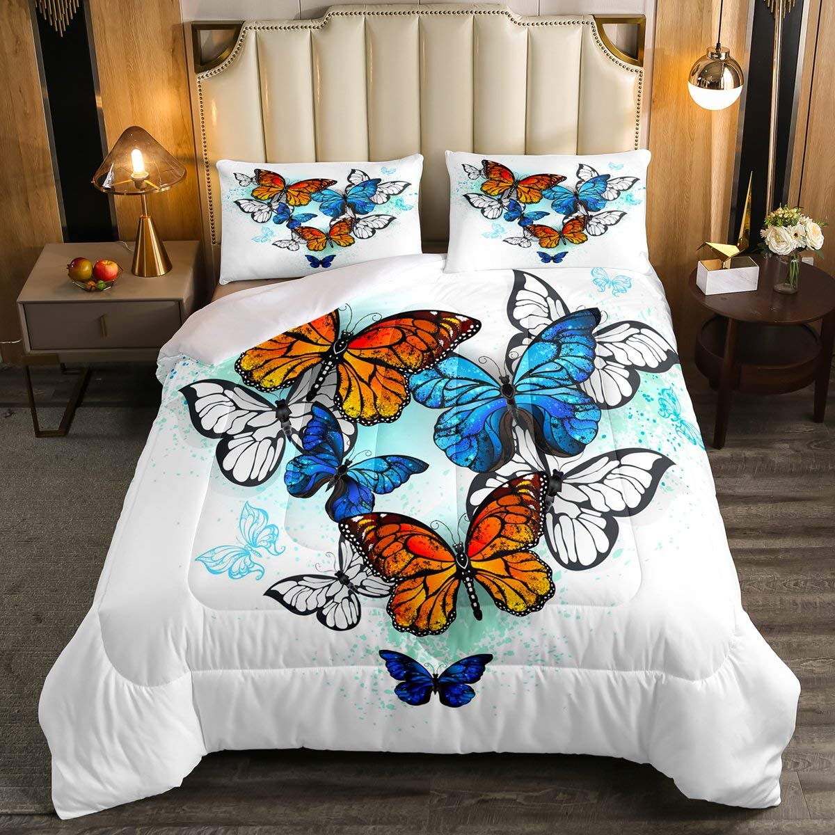 3D Tie Dye Comforter Set - Exotic Butterfly Bedding for Teen Girls & Women | Aesthetic Watercolor Butterfly Duvet Cover Twin Size in Blue, Orange & White | Perfect for Bedroom Decor, Dorm Room & Gift Giving