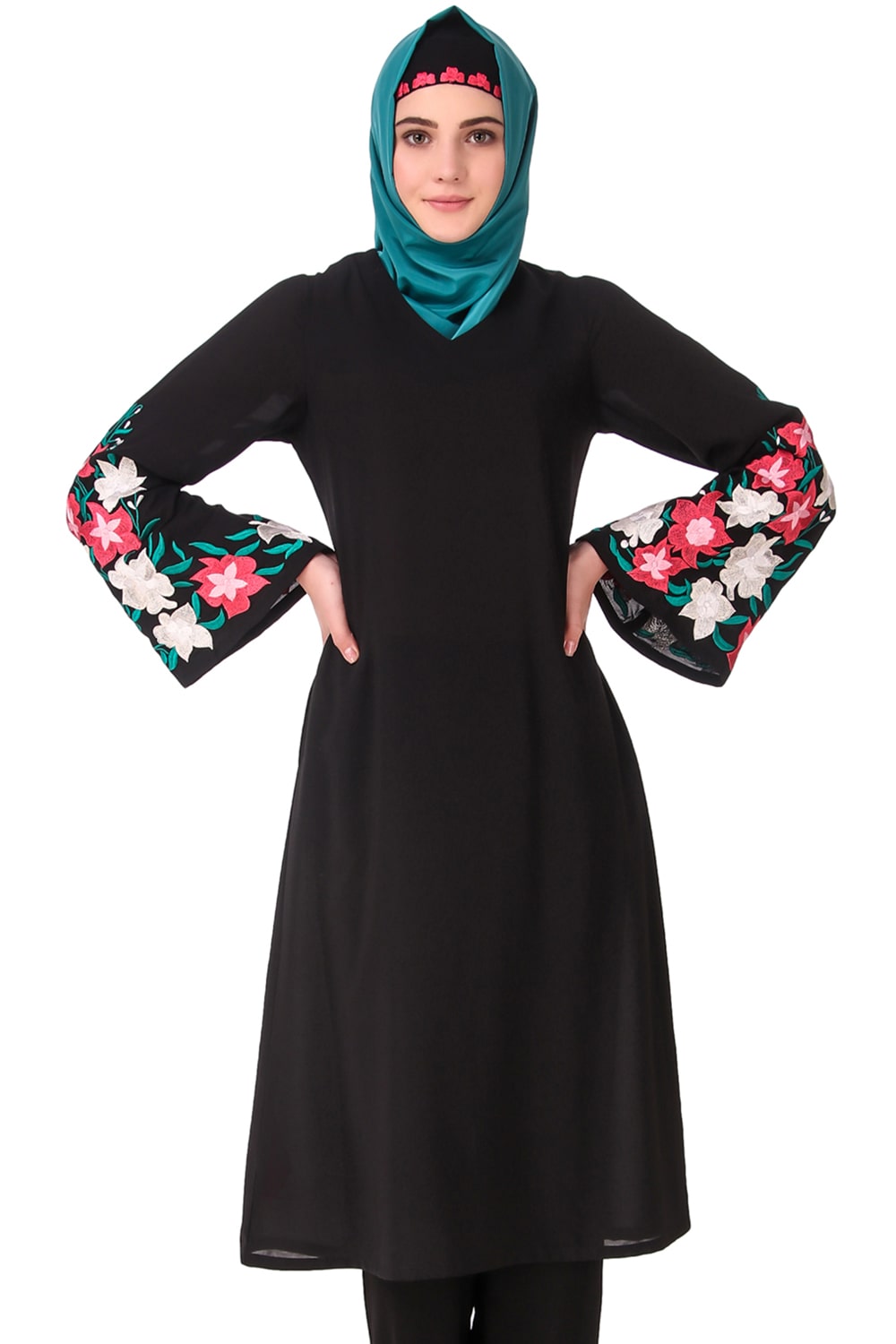 Embellished Bell Sleeve Umbrella Tunic Dress for Women - Elegant Floral Print Boho Tunic Top for Casual Wear, Beach Cover Up & Summer Outfits