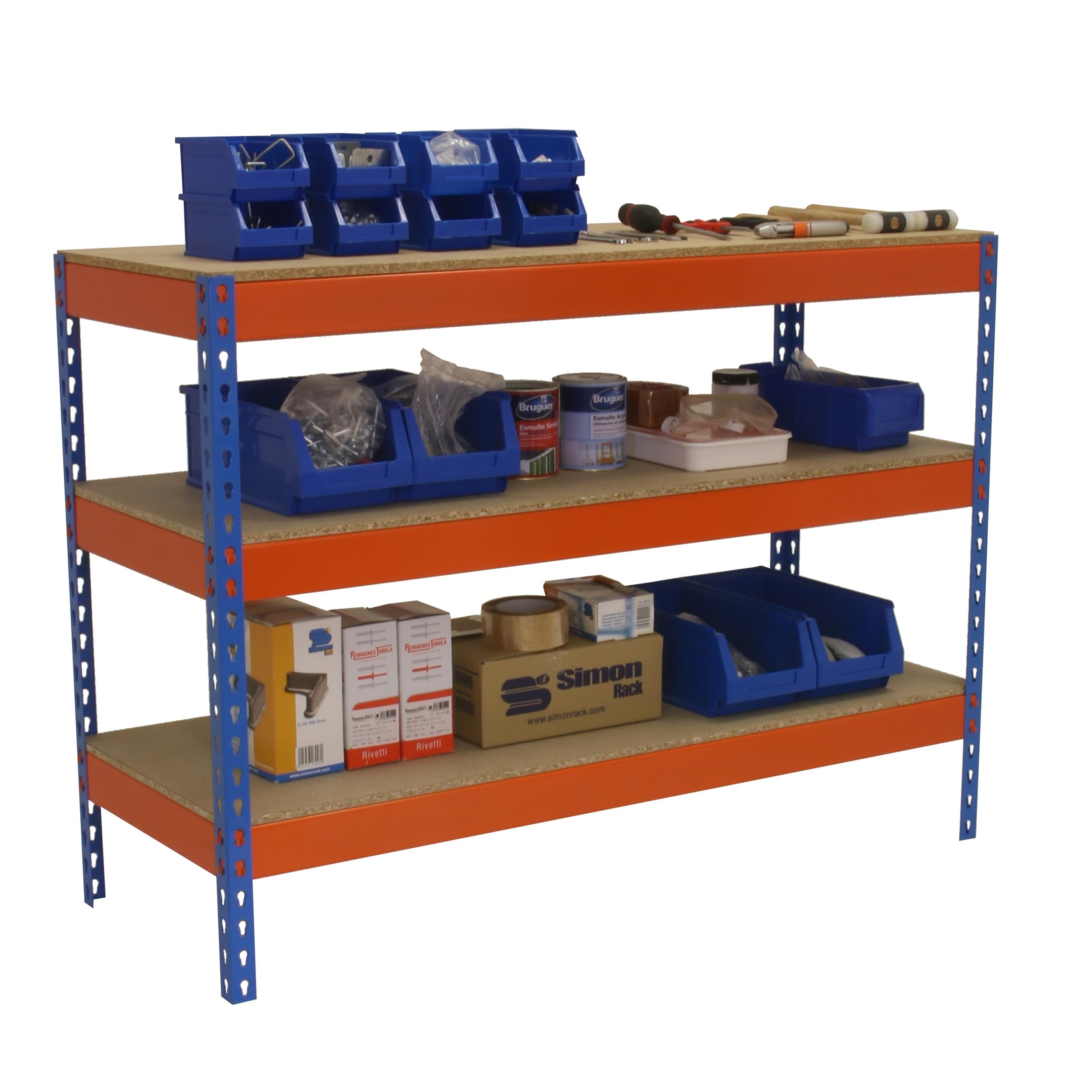 Simon Workbench 900x1200mm, 400kg Capacity - Blue/Orange/Wood for DIY & Workshop Projects