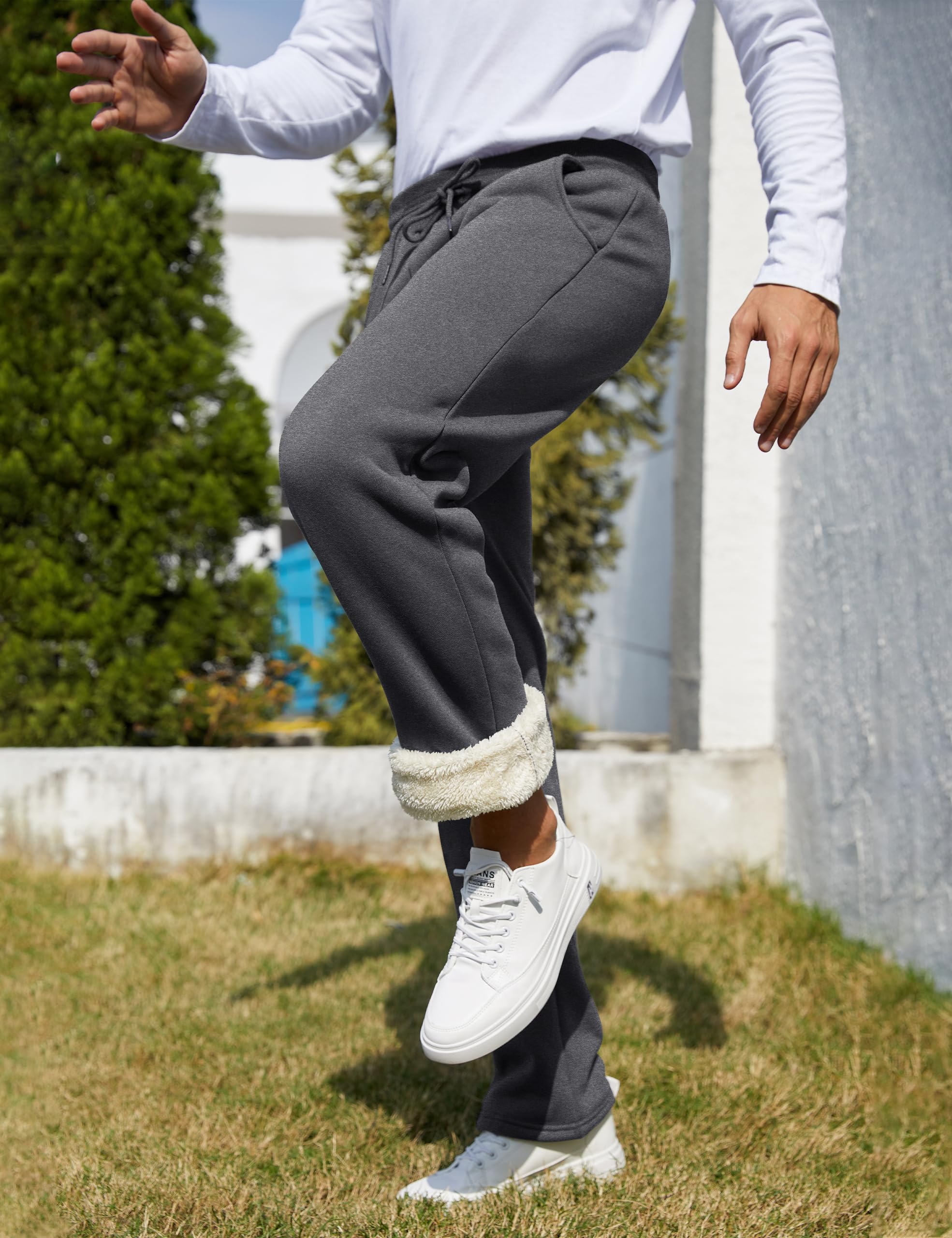 Flygo Men's Fleece Lined Sherpa Sweatpants - Winter Warm Jogger Pants with Pockets for Lounge, Athletic & Outdoor Activities