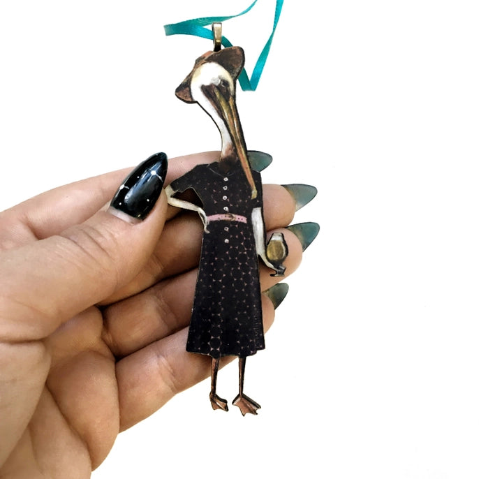 Whimsical Handmade Lady Pelican Christmas Ornament - USA Crafted Holiday Decoration for Tree, Gift, & Festive Home Decor