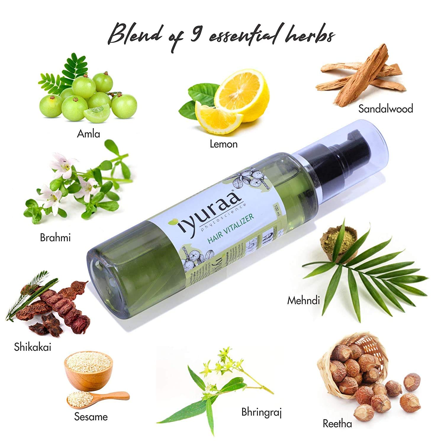 IYURAA PHYTOSCIENCE Ayurvedic Hair Growth Oil with Reetha, Shikakai & Amla - 100ml Sesame Oil Based Treatment for Hair Loss Prevention & Healthy Scalp - Includes Free Neem Comb for Daily Hair Care & Styling