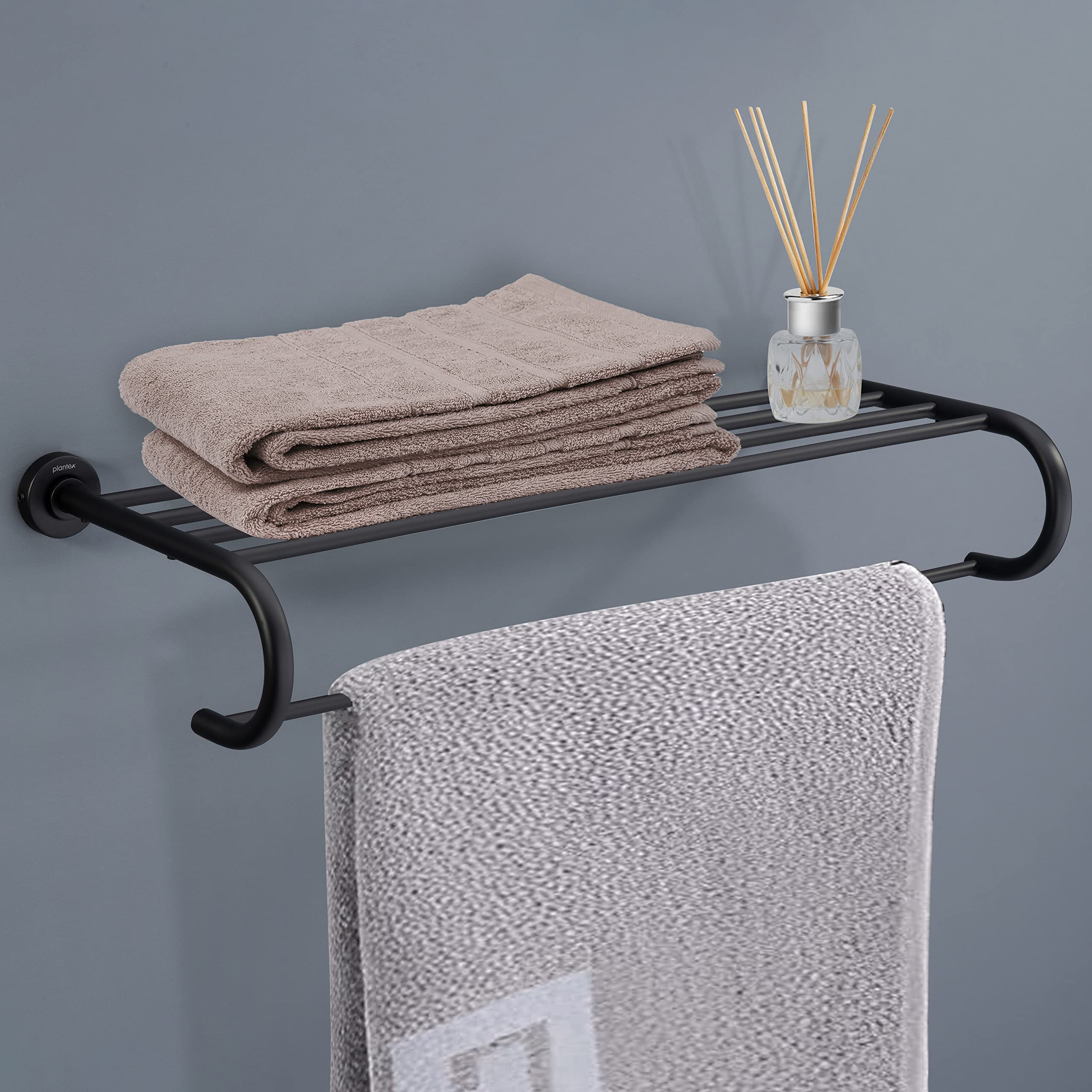 Plantex 304 Stainless Steel Bathroom Accessories Set - 5-Piece Towel Rack, Napkin Holder, Soap Dish, Toothbrush Holder & Robe Hook in Matte Black - Modern Bathroom Organization for Home & Hotel Use