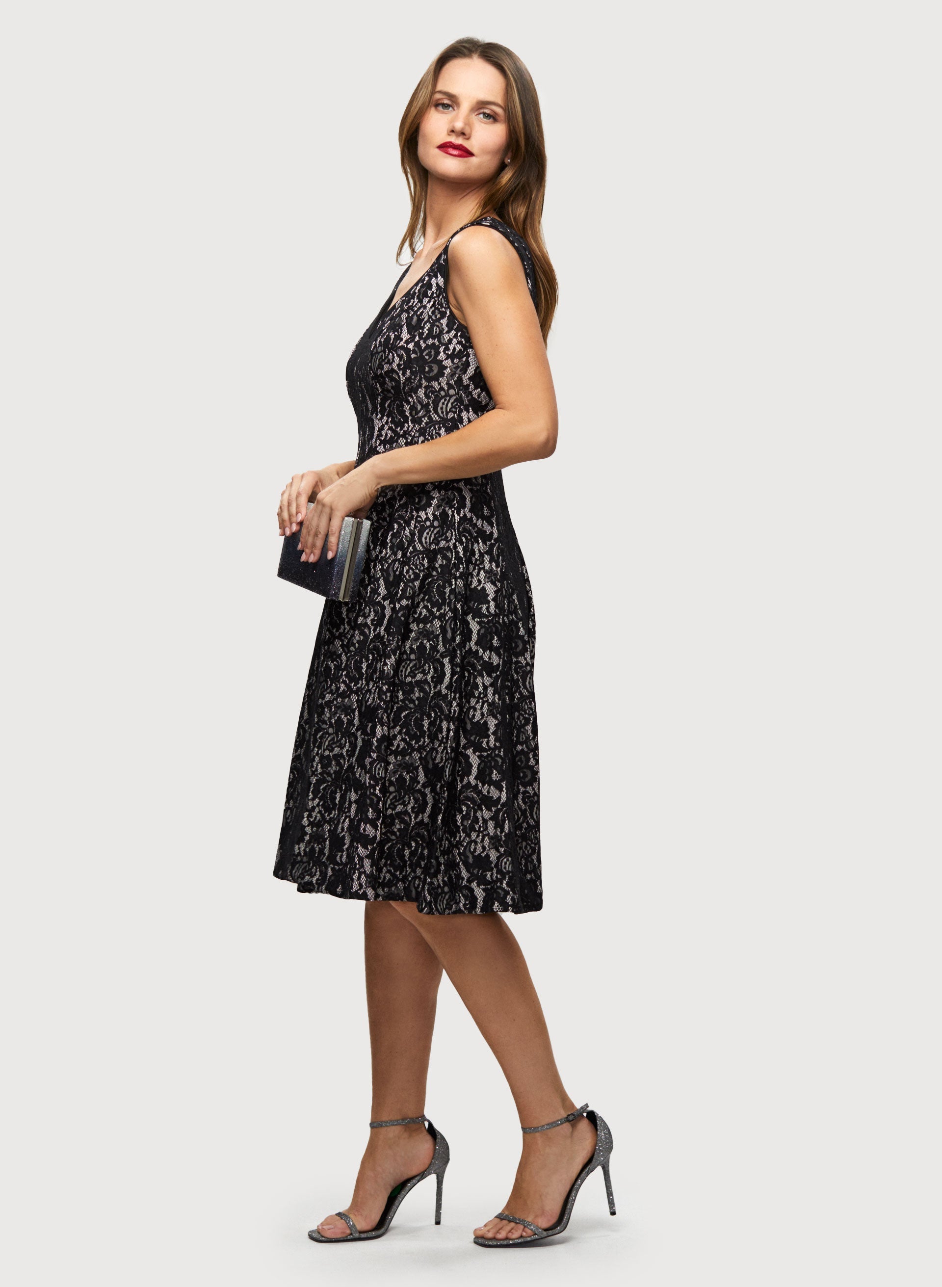 Elegant Floral Lace Dress with Pearl Earrings Set - Perfect for Weddings, Parties & Special Occasions