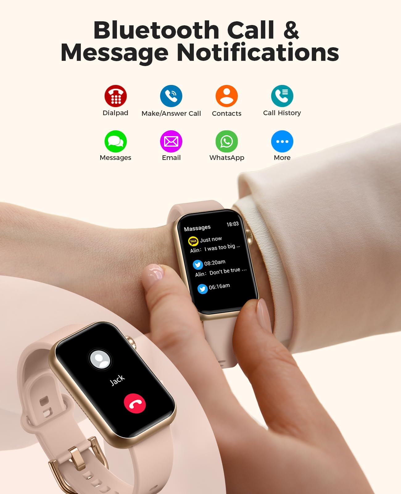 Smart Fitness Watch with Call Function, 24/7 Heart Rate & SpO2 Monitor, Blood Pressure & Sleep Tracker, 114 Sports Modes, Step Counter & Calorie Tracker - IP68 Waterproof Activity Tracker for Women - Perfect for Running, Gym Workouts & Daily Health Monitoring