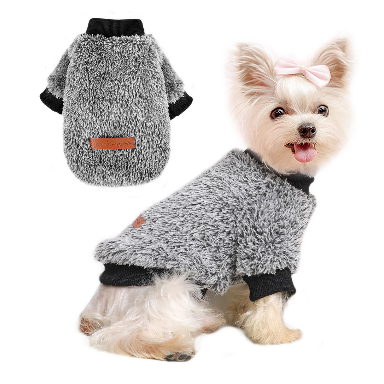Warm Fleece Dog Sweater for Small Dogs - Winter Puppy Coat for Chihuahua, Yorkie & Teacup Breeds - Cozy Pet Outfit for Boys & Girls - Plain Grey Small Size - Perfect for Cold Weather Walks & Indoor Comfort