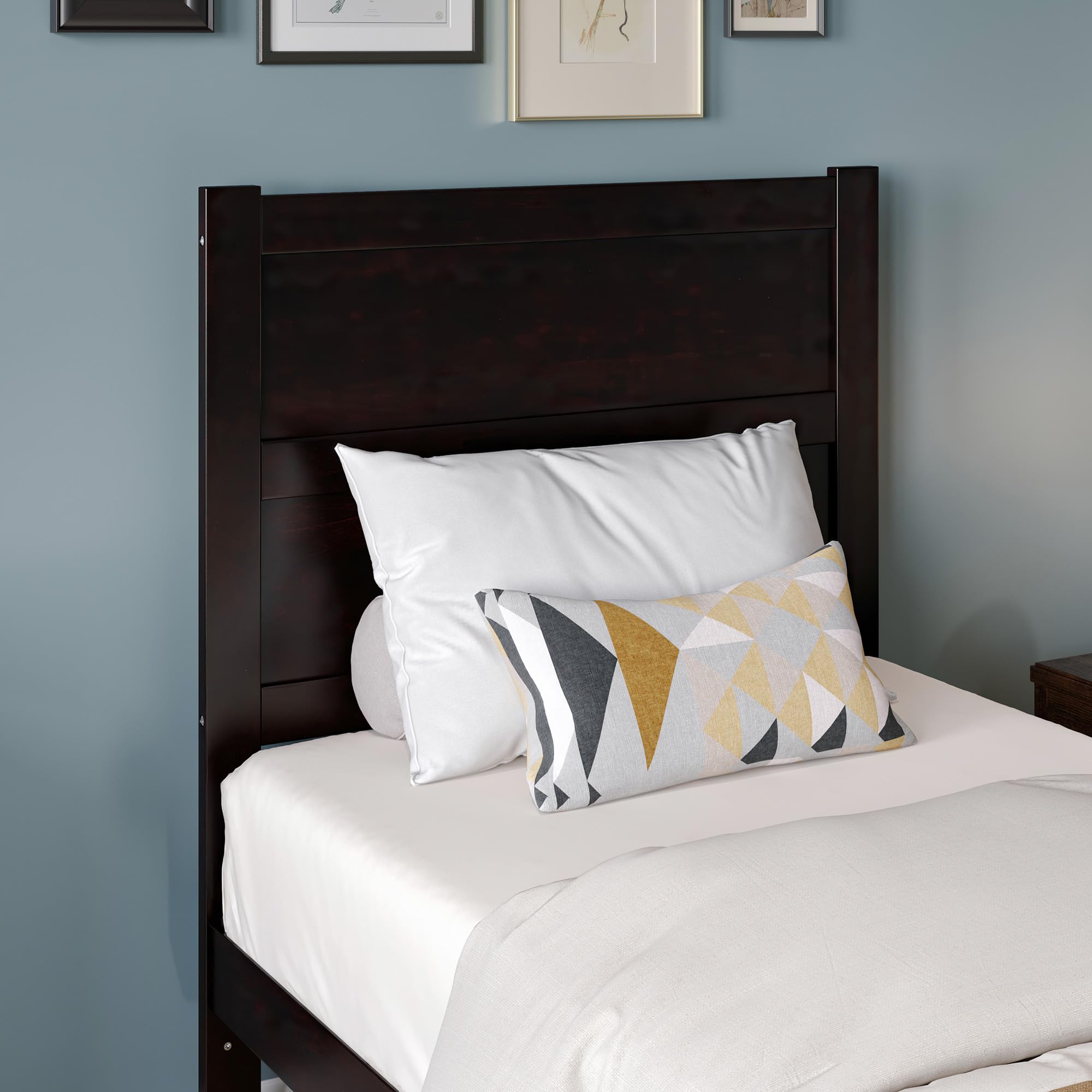 AFI NoHo Solid Wood Panel Headboard with USB Charging Port - Twin Size Espresso Brown - Perfect for Bedroom Upgrade & Modern Home Decor